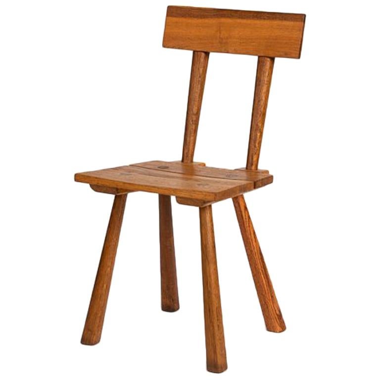 Artisans of Marolles, Rustic Red Oak Side Chair, France, Midcentury For Sale
