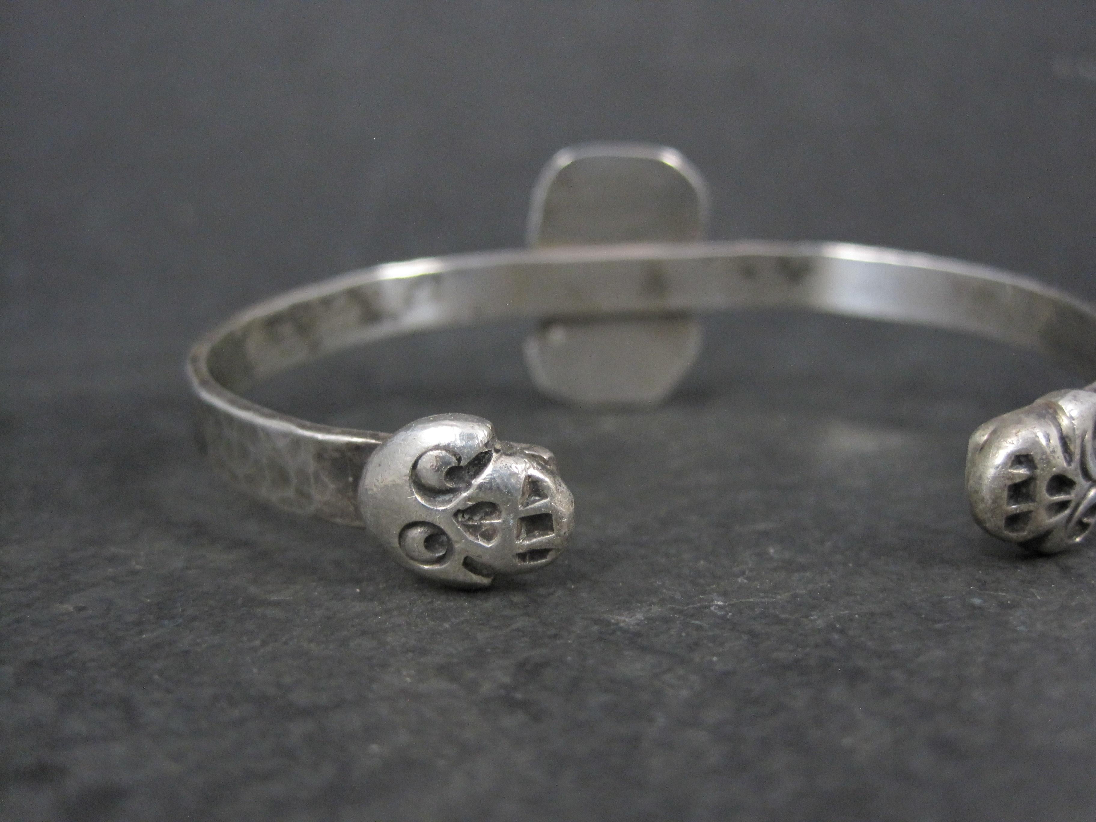 Artisian Sterling Silver Skull Cuff Bracelet 7 Inches For Sale 2