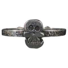 Artisian Sterling Silver Skull Cuff Bracelet 7 Inches