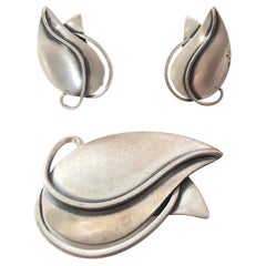 Modern Artist 1950s Sterling Openwork Leaves RebajesProtege Brooch Earrings Set