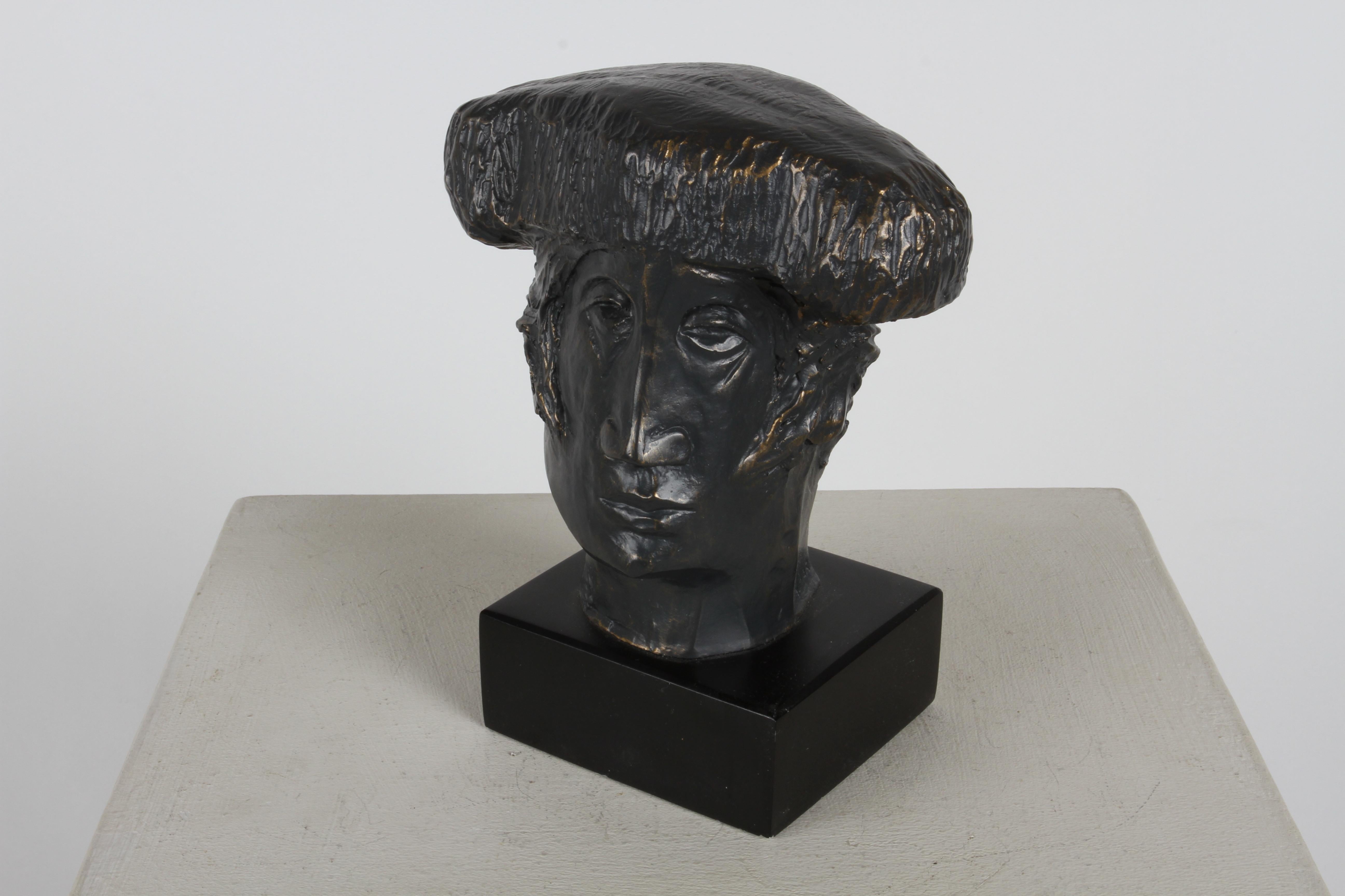Artist Alvar Sunol Mid-Century Bust Sculpture of a Matador Bronze Tone Composite For Sale 4
