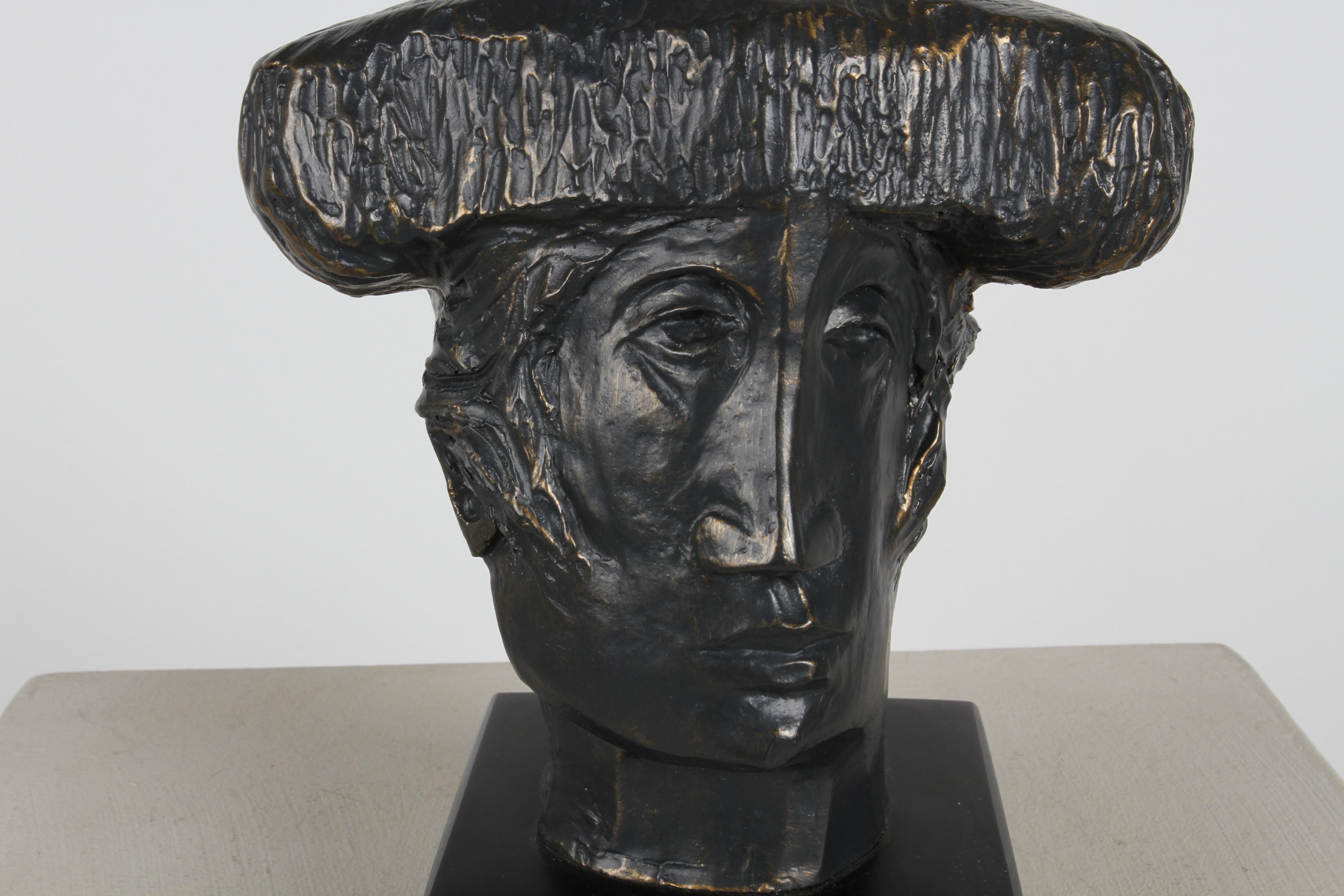 Artist Alvar Sunol Mid-Century Bust Sculpture of a Matador Bronze Tone Composite For Sale 5