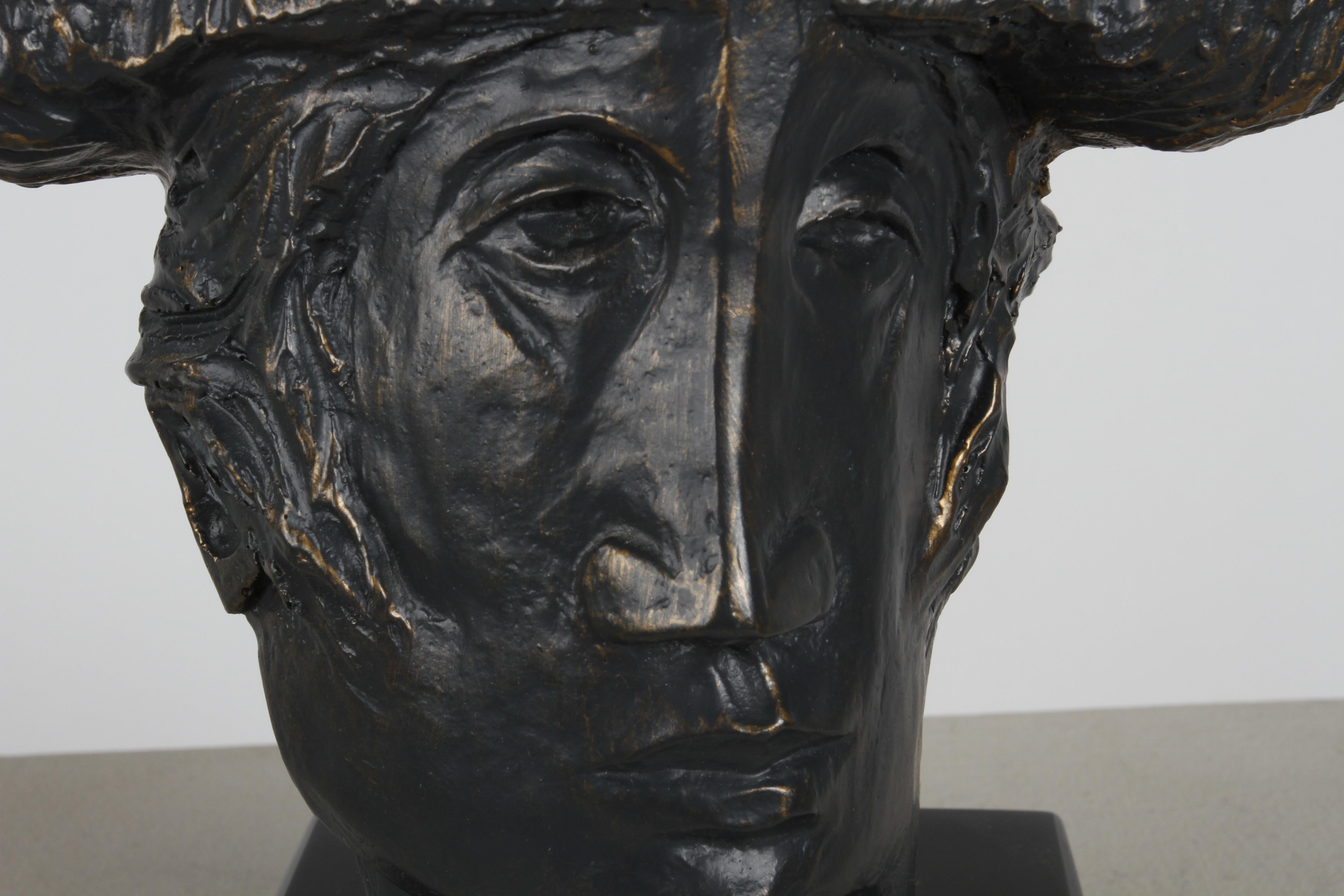 Artist Alvar Sunol Mid-Century Bust Sculpture of a Matador Bronze Tone Composite For Sale 6