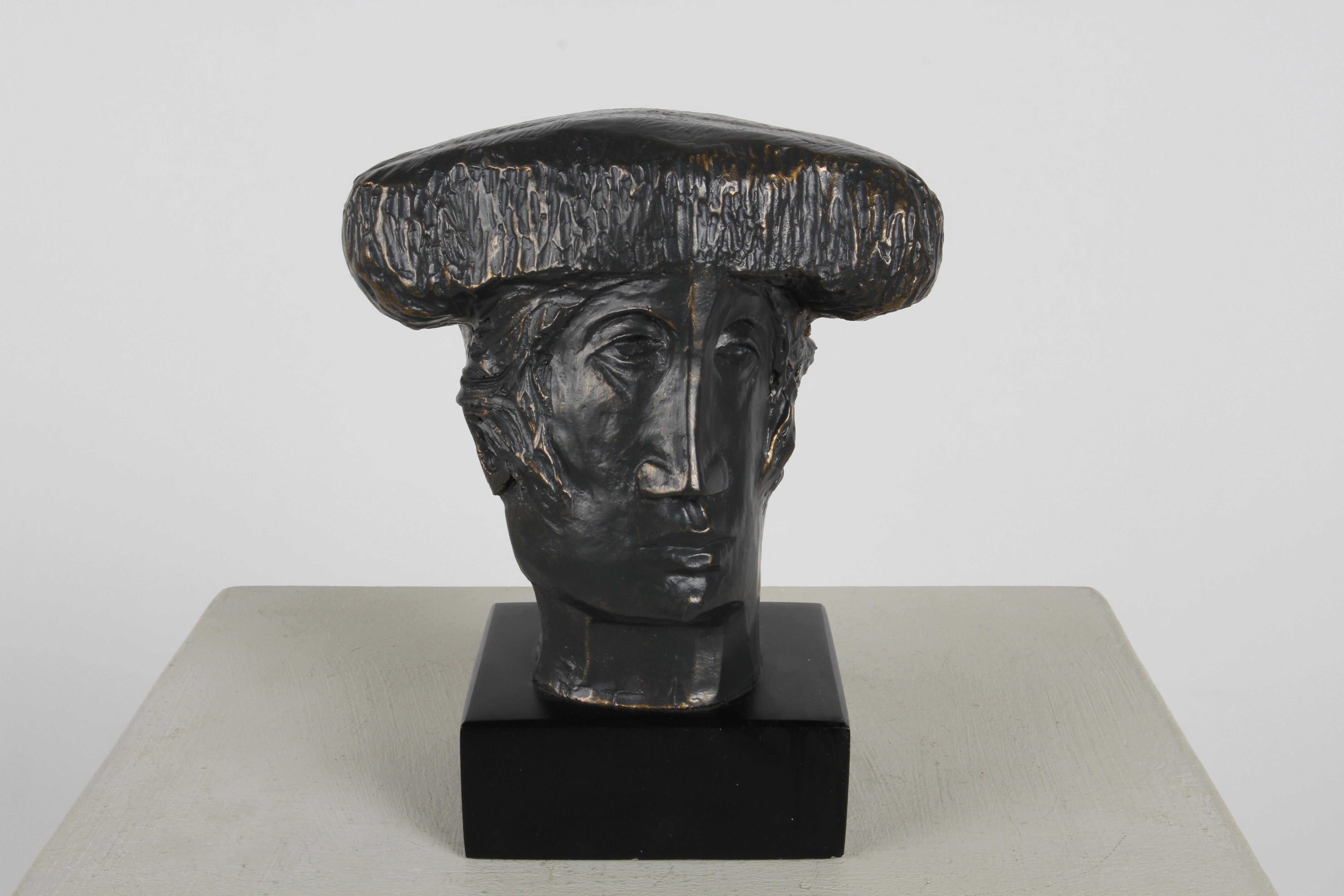 Mid-Century Modern Artist Alvar Sunol Mid-Century Bust Sculpture of a Matador Bronze Tone Composite For Sale