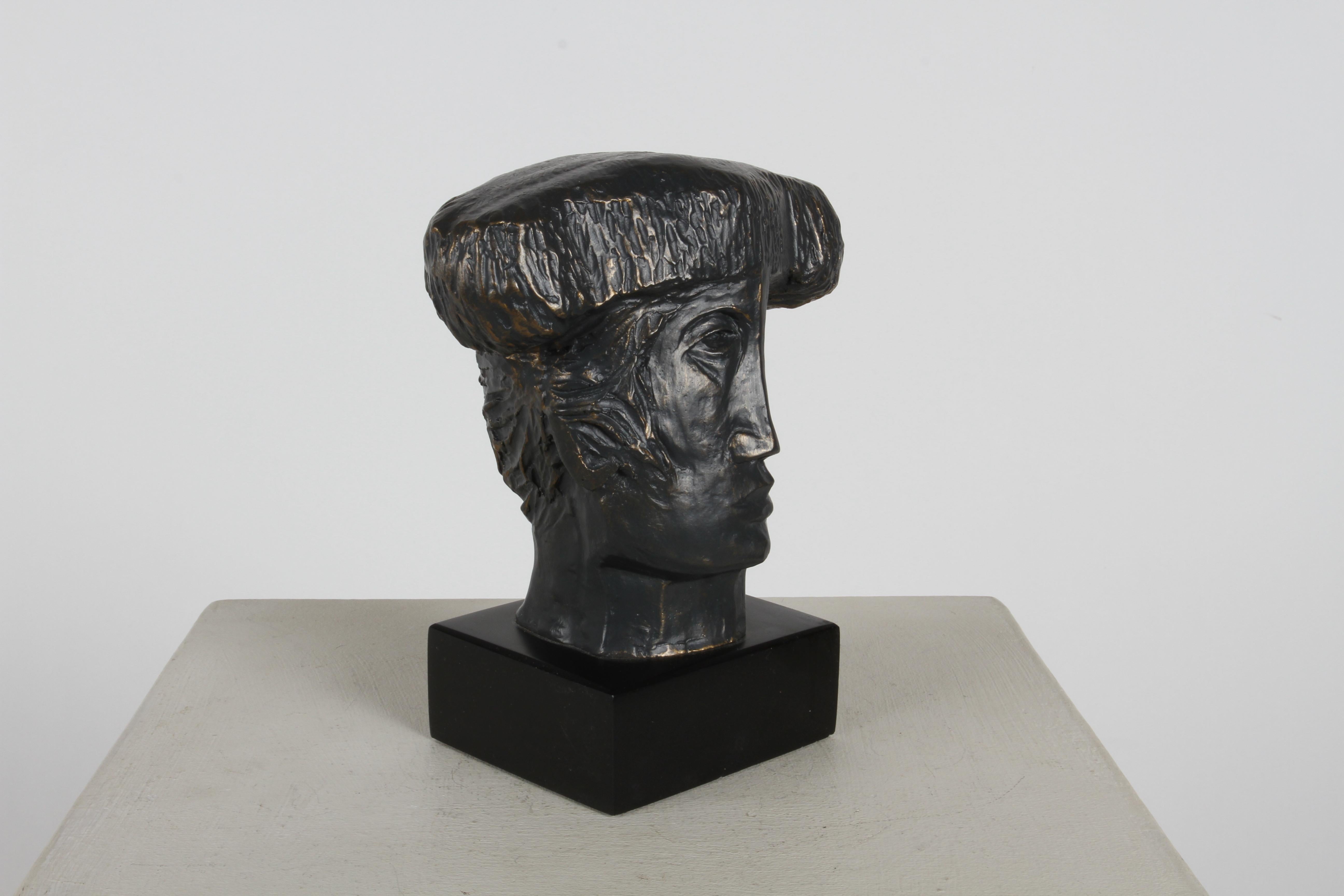 Spanish Artist Alvar Sunol Mid-Century Bust Sculpture of a Matador Bronze Tone Composite For Sale