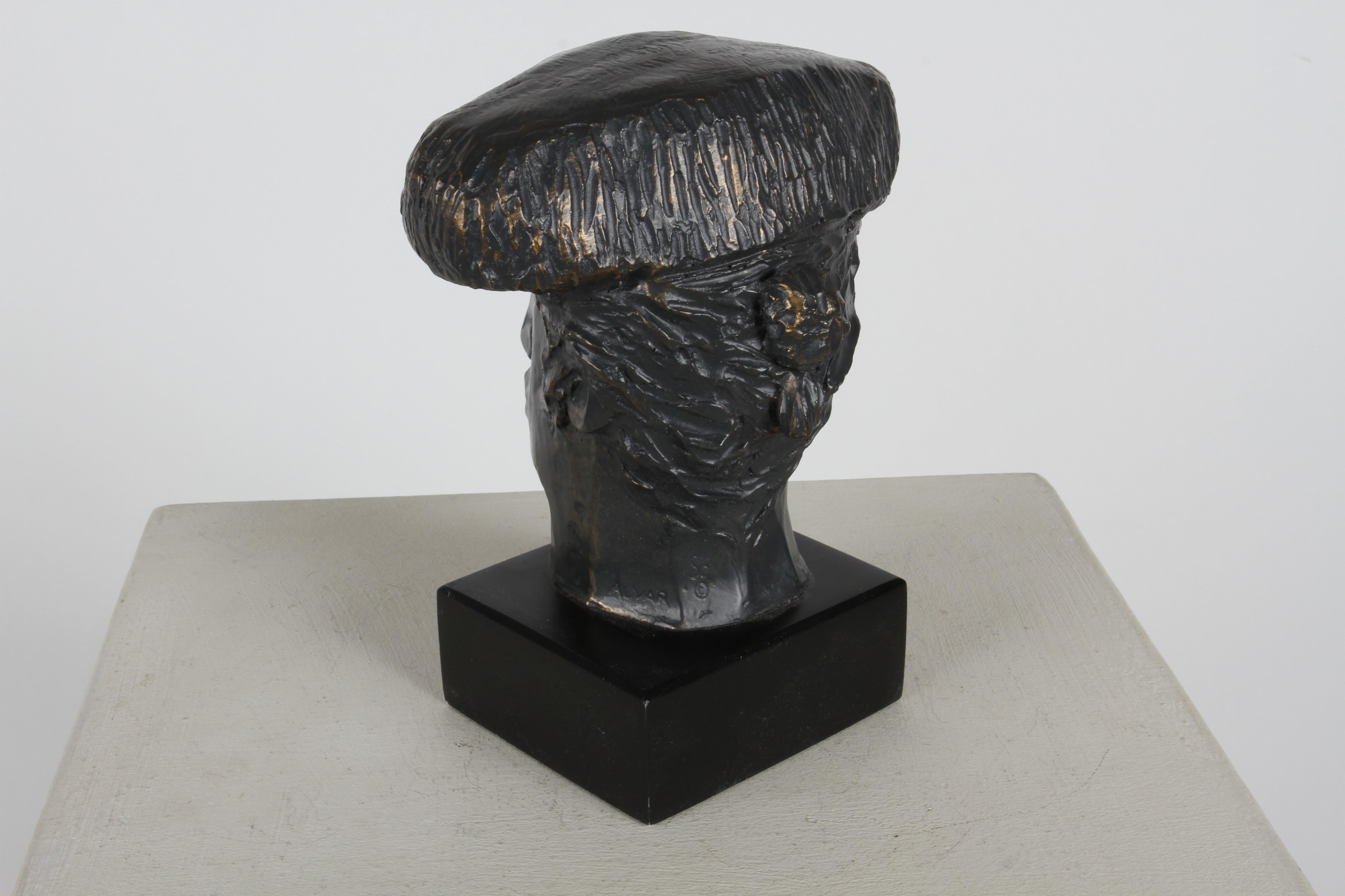 Resin Artist Alvar Sunol Mid-Century Bust Sculpture of a Matador Bronze Tone Composite For Sale