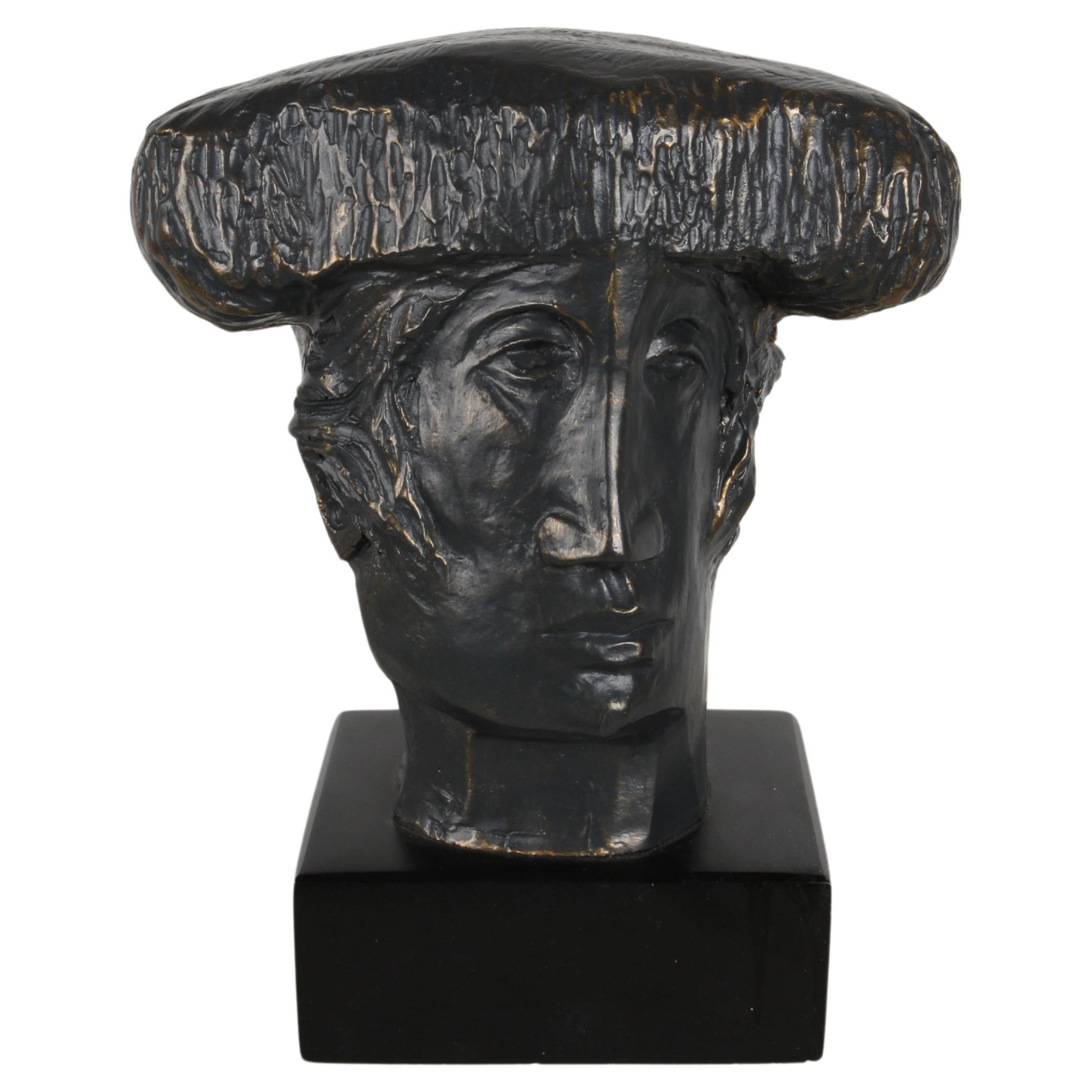 Artist Alvar Sunol Mid-Century Bust Sculpture of a Matador Bronze Tone Composite For Sale