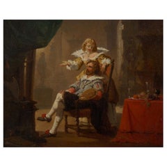 "El artista y su musa" '1856' Pintura antigua de Hendrik Frans Schaefels