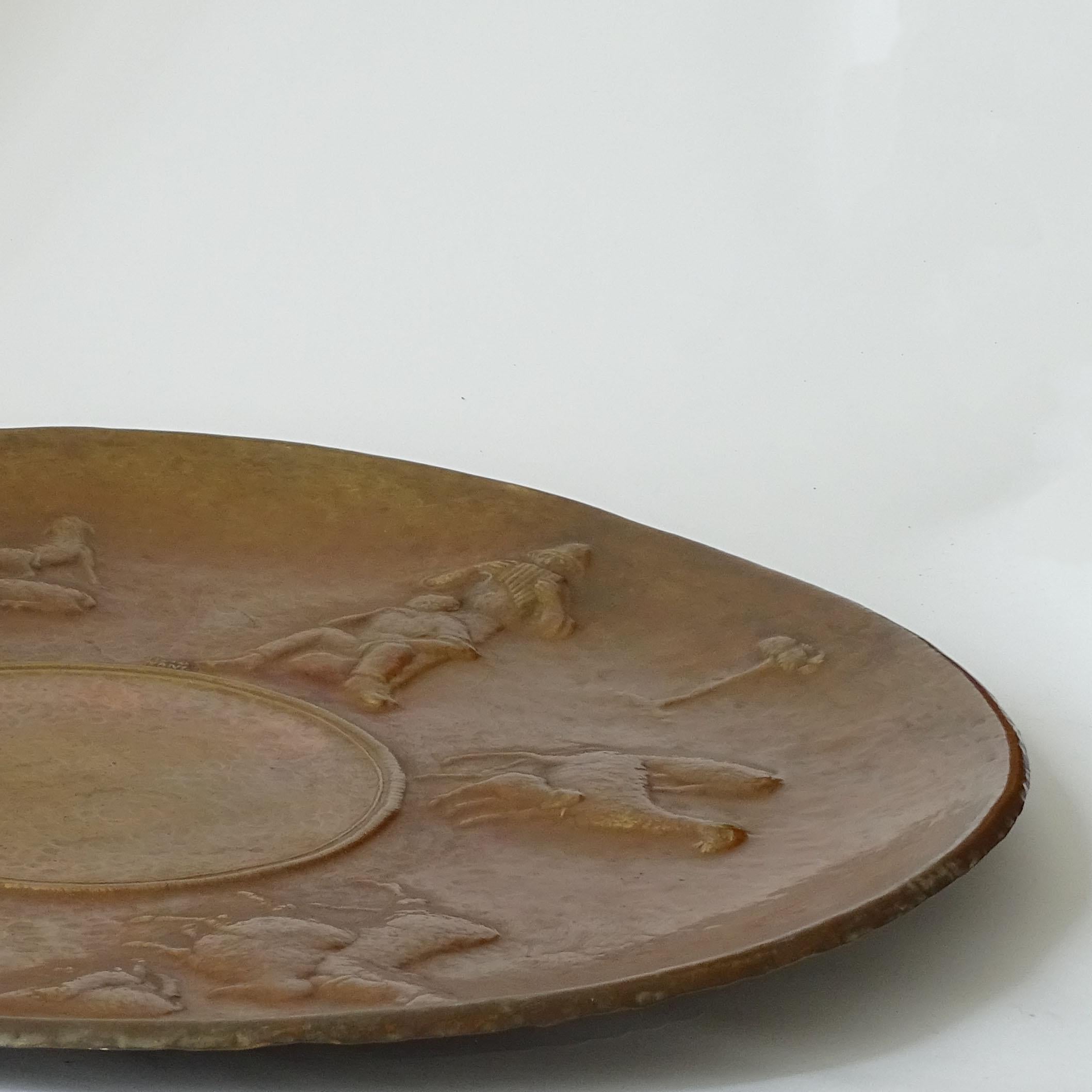 Early 20th Century Artist Attilio Nani, Large Embossed Copper Wall Plate with Shepherd theme For Sale