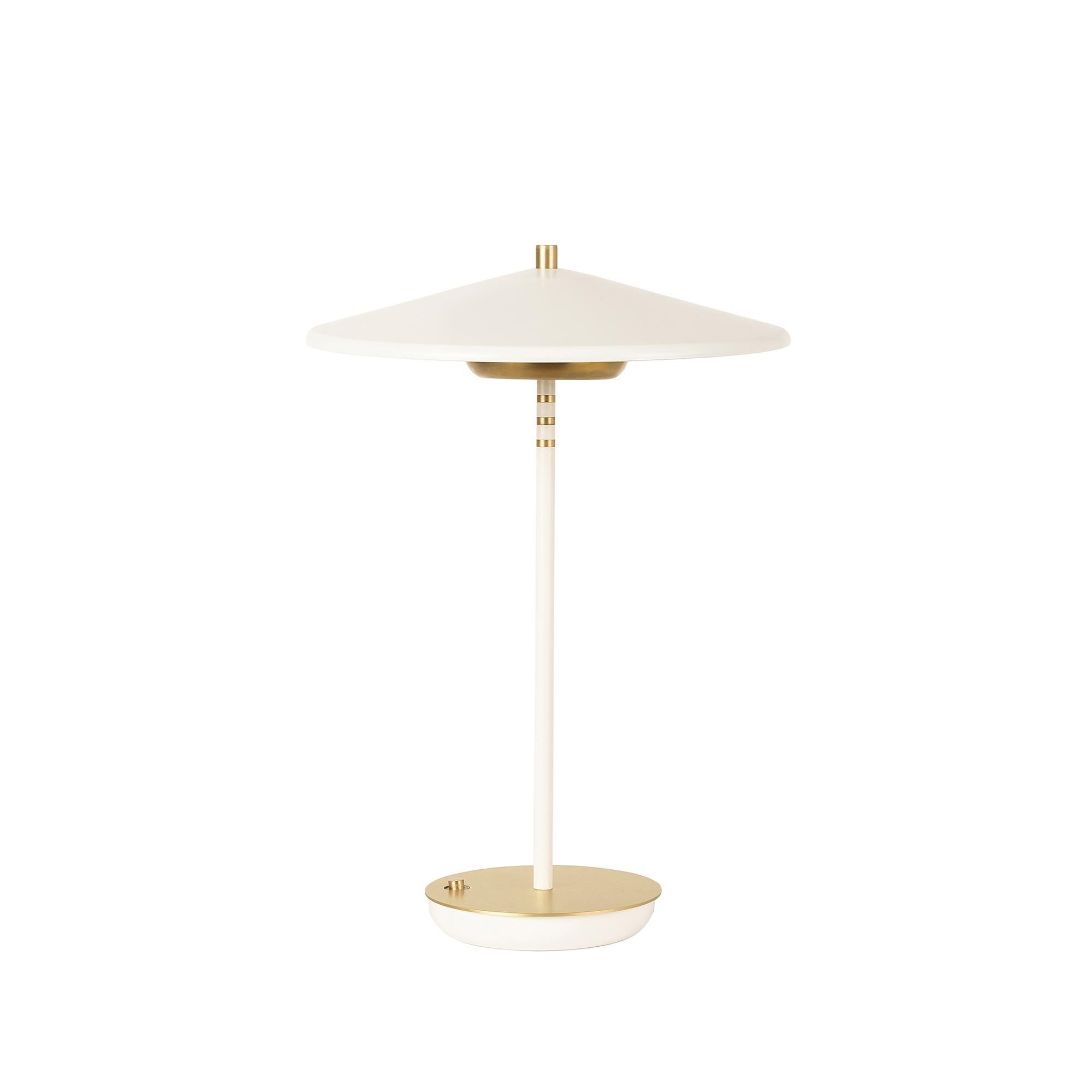 Turkish Artist Brass Tilting Table Lamp, White & Gold, Parisian Beret Desk Lamp