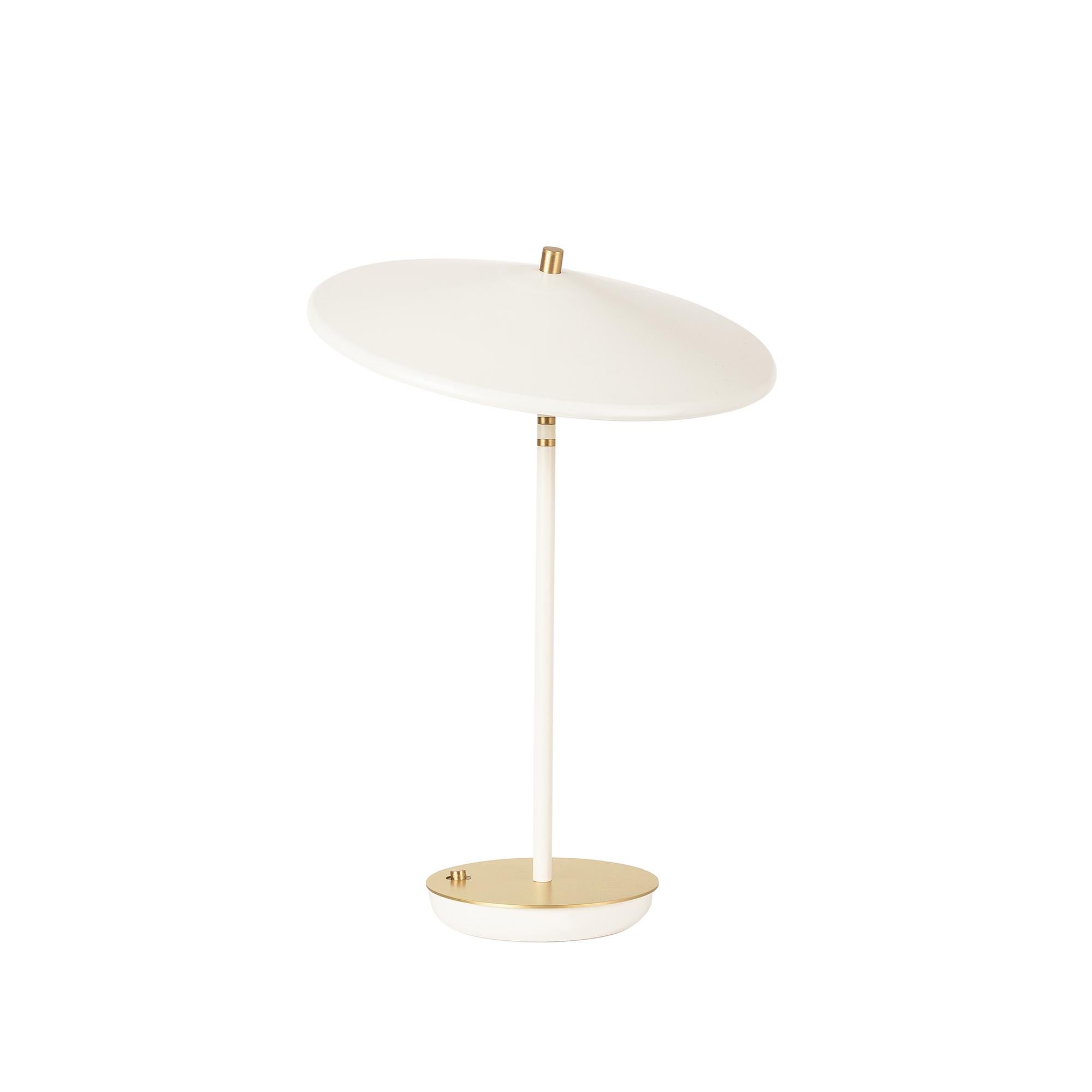 Plated Artist Brass Tilting Table Lamp, White & Gold, Parisian Beret Desk Lamp