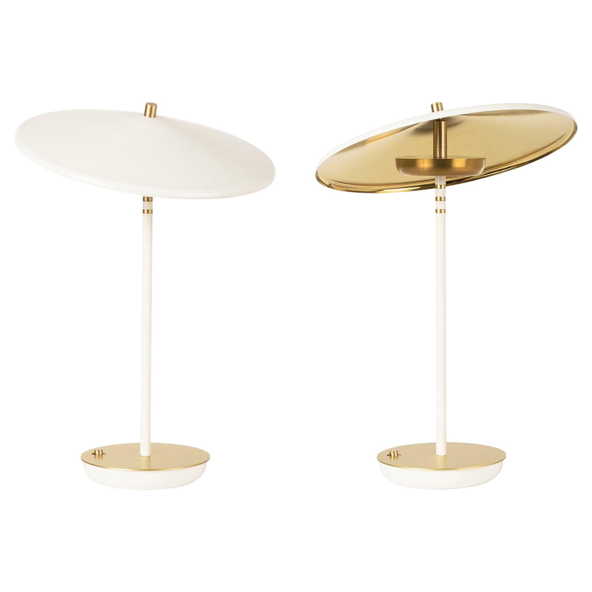 Artist Brass Tilting Table Lamp, White & Gold, Parisian Beret Desk Lamp In New Condition In Mugla, Bodrum