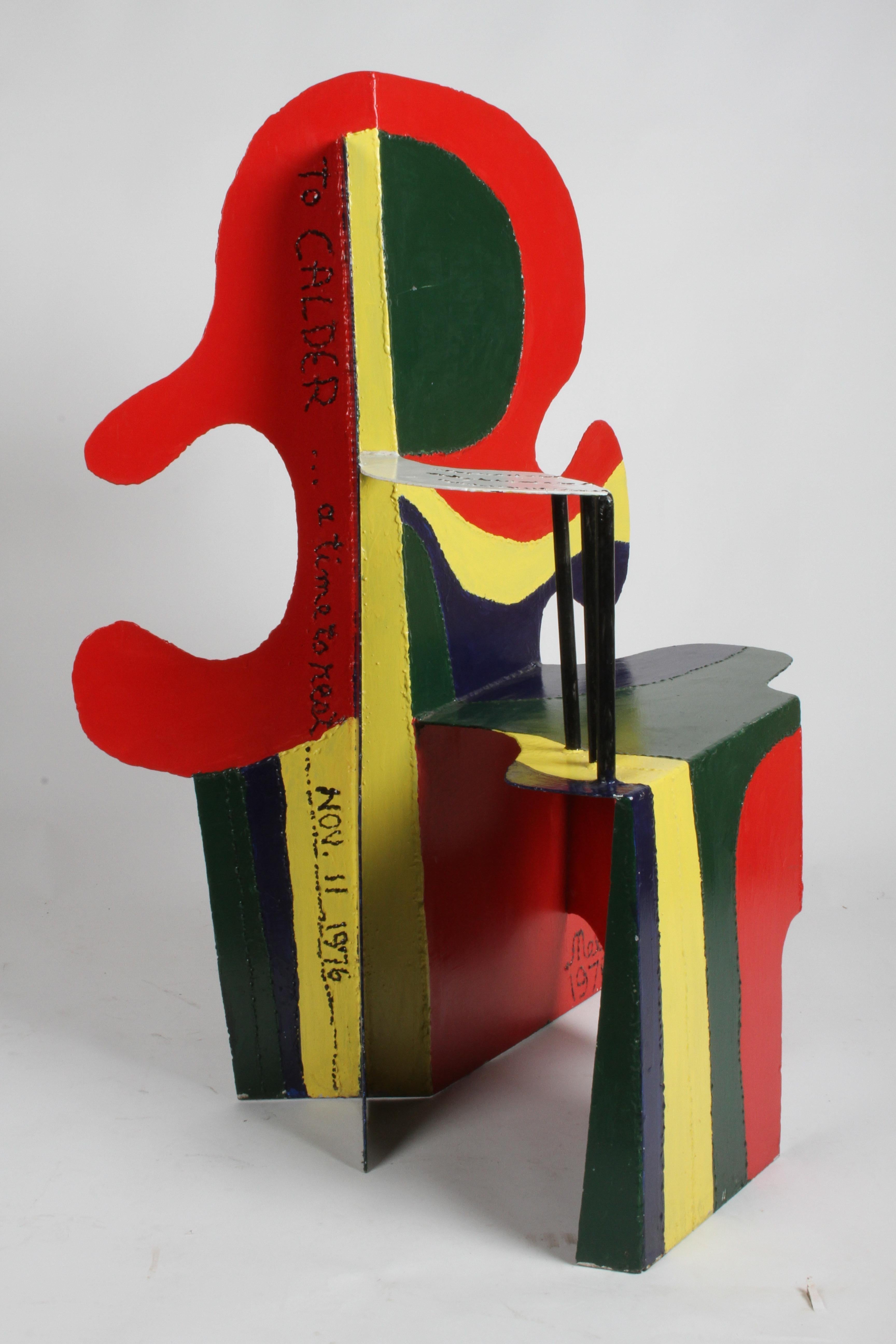 Cut Steel Artist Brother Mel Meyer's Homage to Alexander Calder 11/11/76 Chair Sculpture For Sale