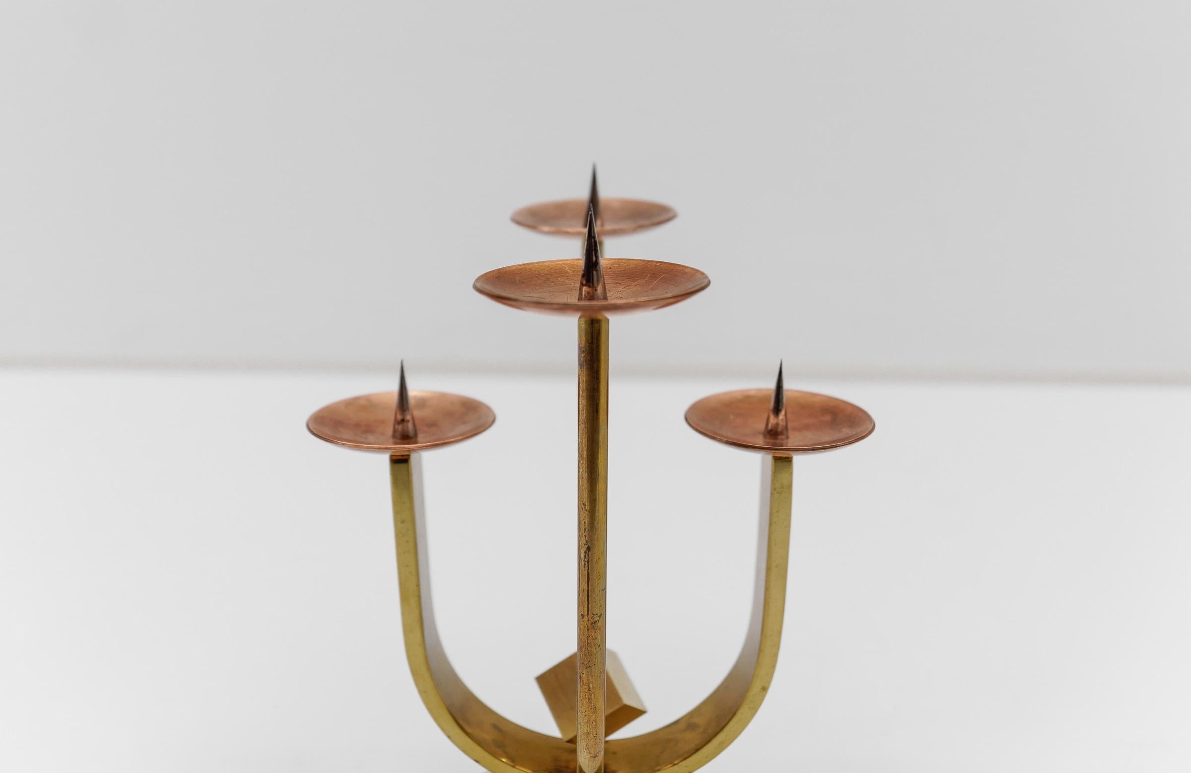 Artist Brutalist Candleholder Made in Brass and Copper, 1960s Austria For Sale 4