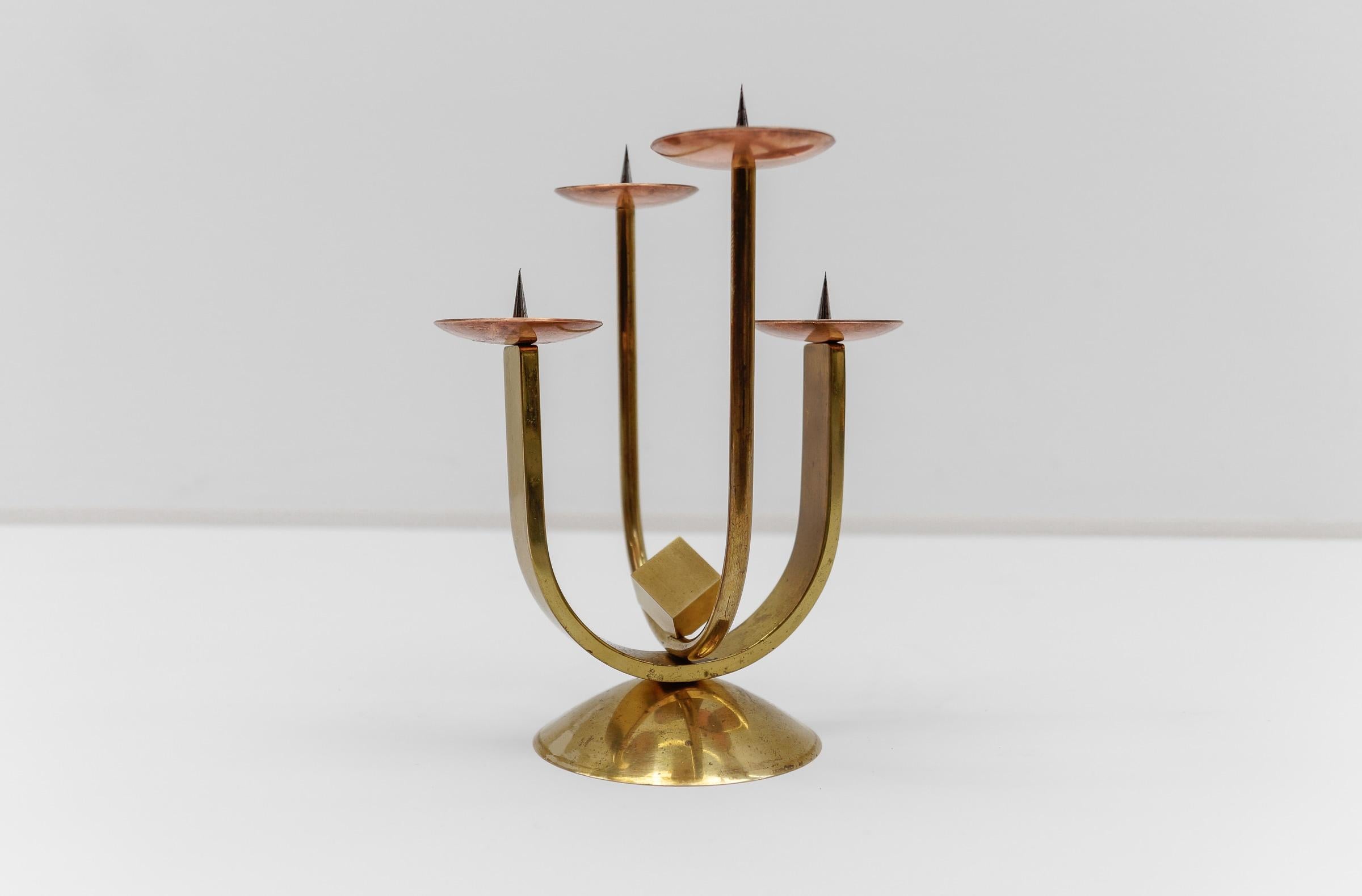 Mid-Century Modern Artist Brutalist Candleholder Made in Brass and Copper, 1960s Austria For Sale