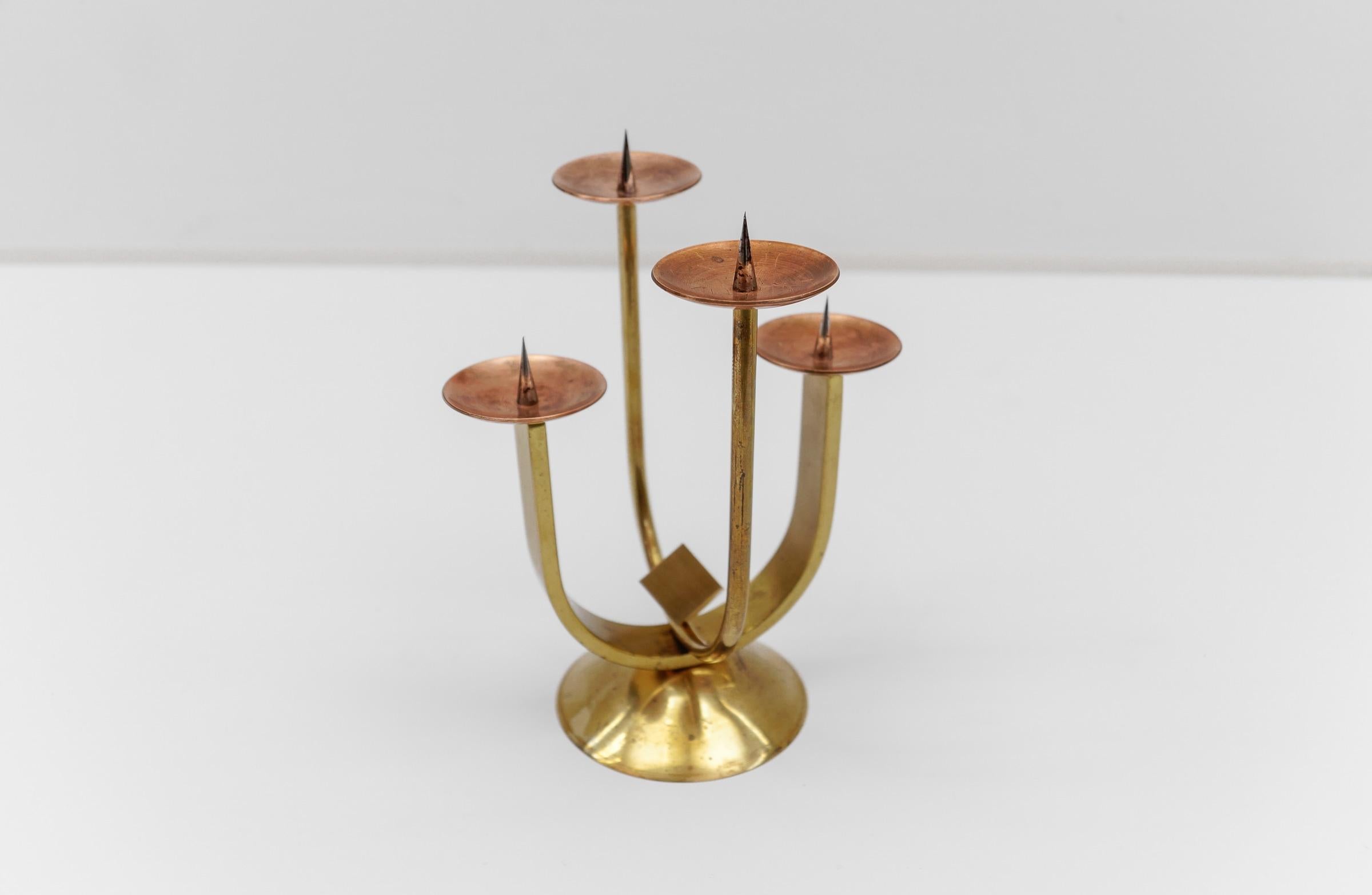 Artist Brutalist Candleholder Made in Brass and Copper, 1960s Austria In Good Condition For Sale In Nürnberg, Bayern