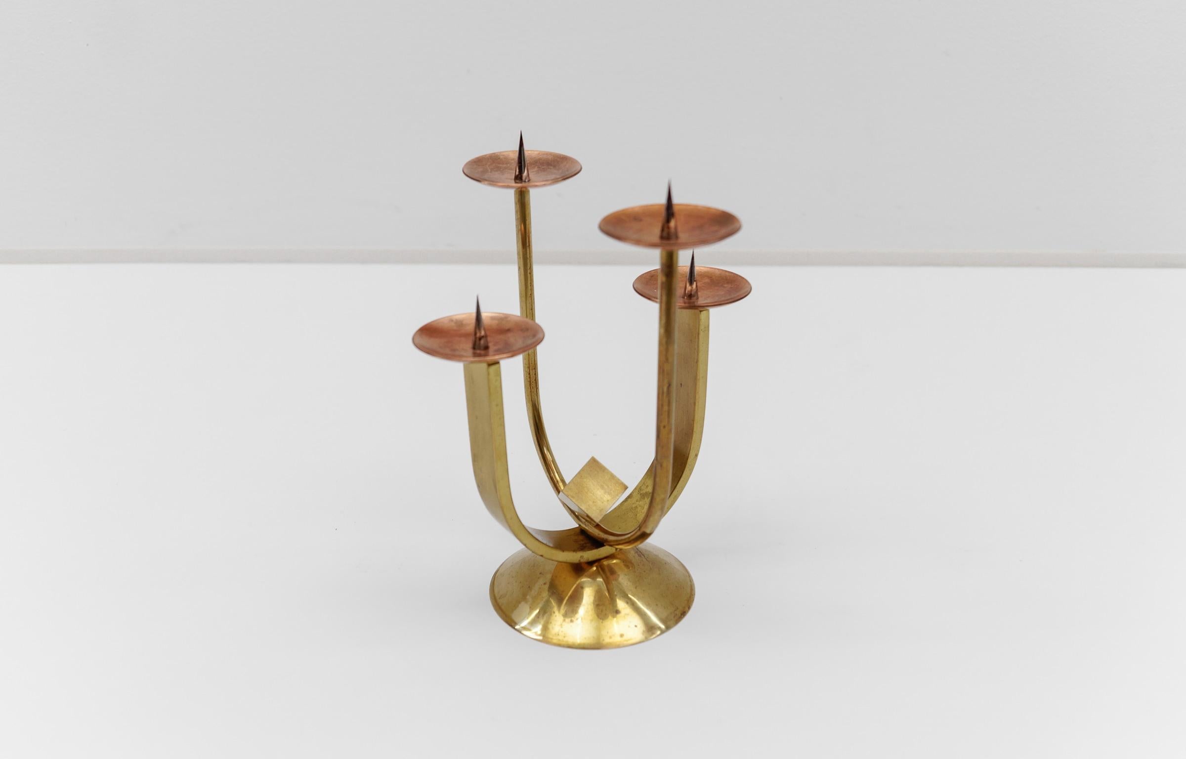 Mid-20th Century Artist Brutalist Candleholder Made in Brass and Copper, 1960s Austria For Sale