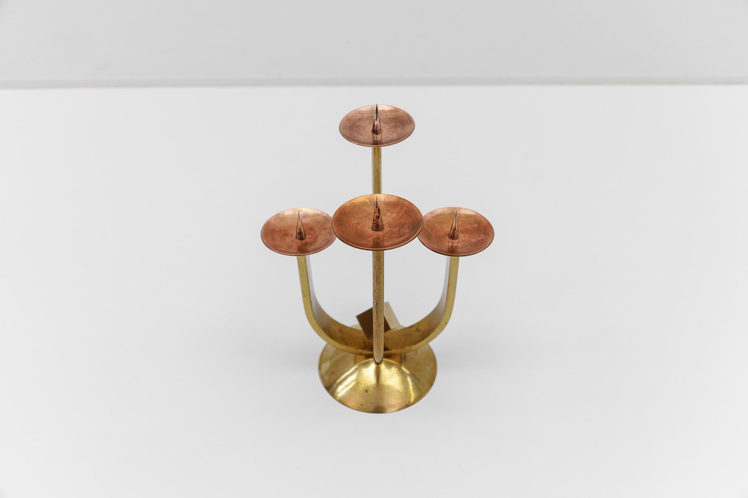 Artist Brutalist Candleholder Made in Brass and Copper, 1960s Austria For Sale 1