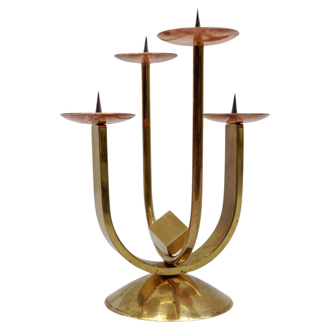 Artist Brutalist Candleholder Made in Brass and Copper, 1960s Austria For Sale