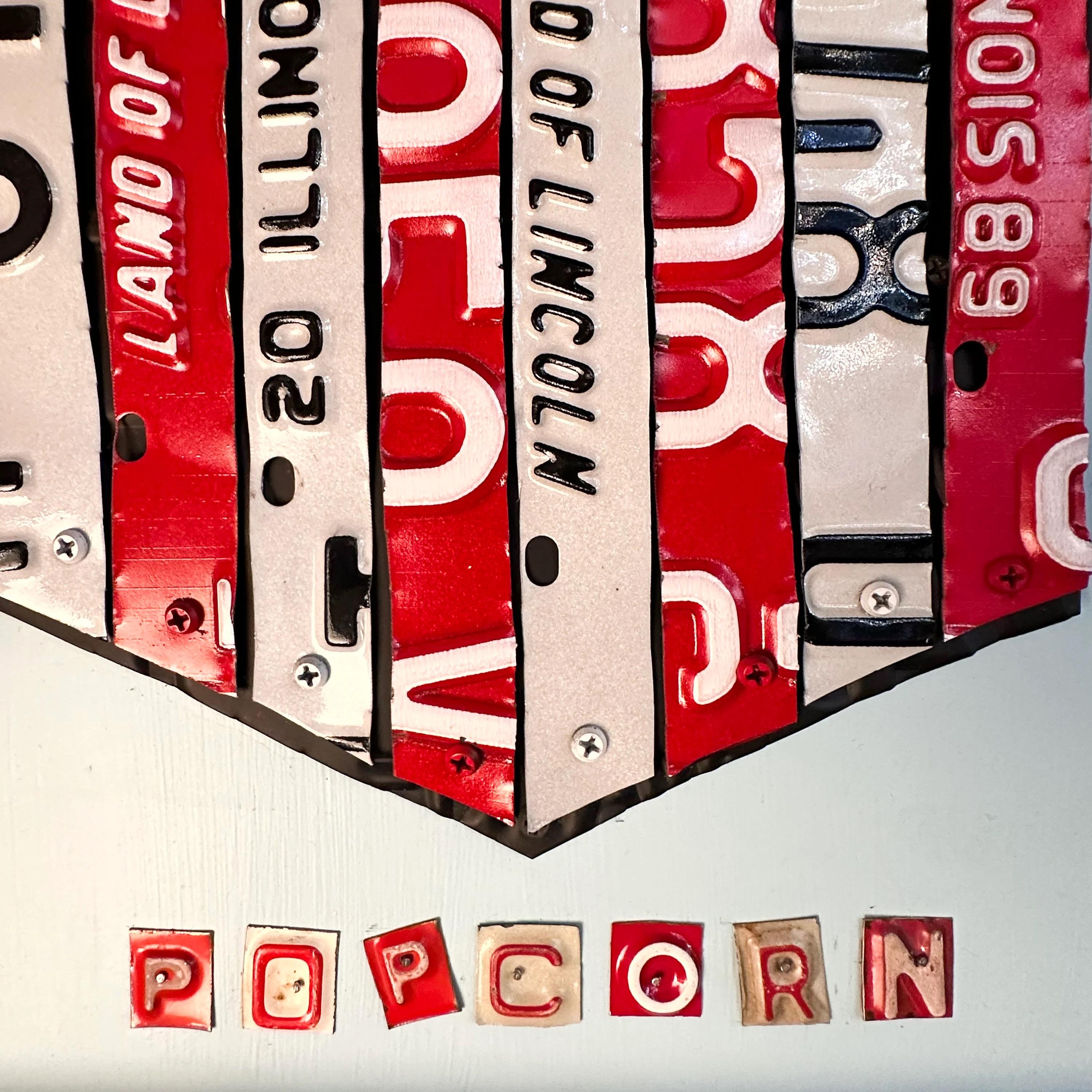 Künstler Derek Christensen Original Nummernschild Popcorn Pop Art, Wandkunst signiert (Blech) im Angebot