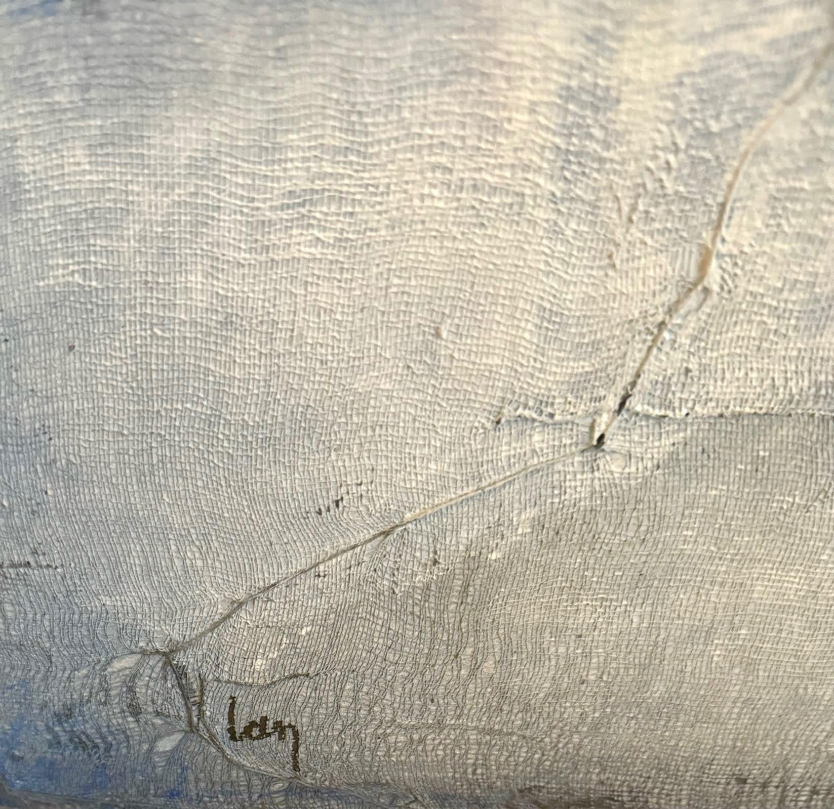 L'artiste belge contemporaine Diane Petry crée ses propres toiles à trois couches en utilisant du coton pima, de la gaze et du papier fin.
Les bords bruts et les fils appliqués ajoutent texture et dimension.
Toutes les œuvres d'art peuvent être