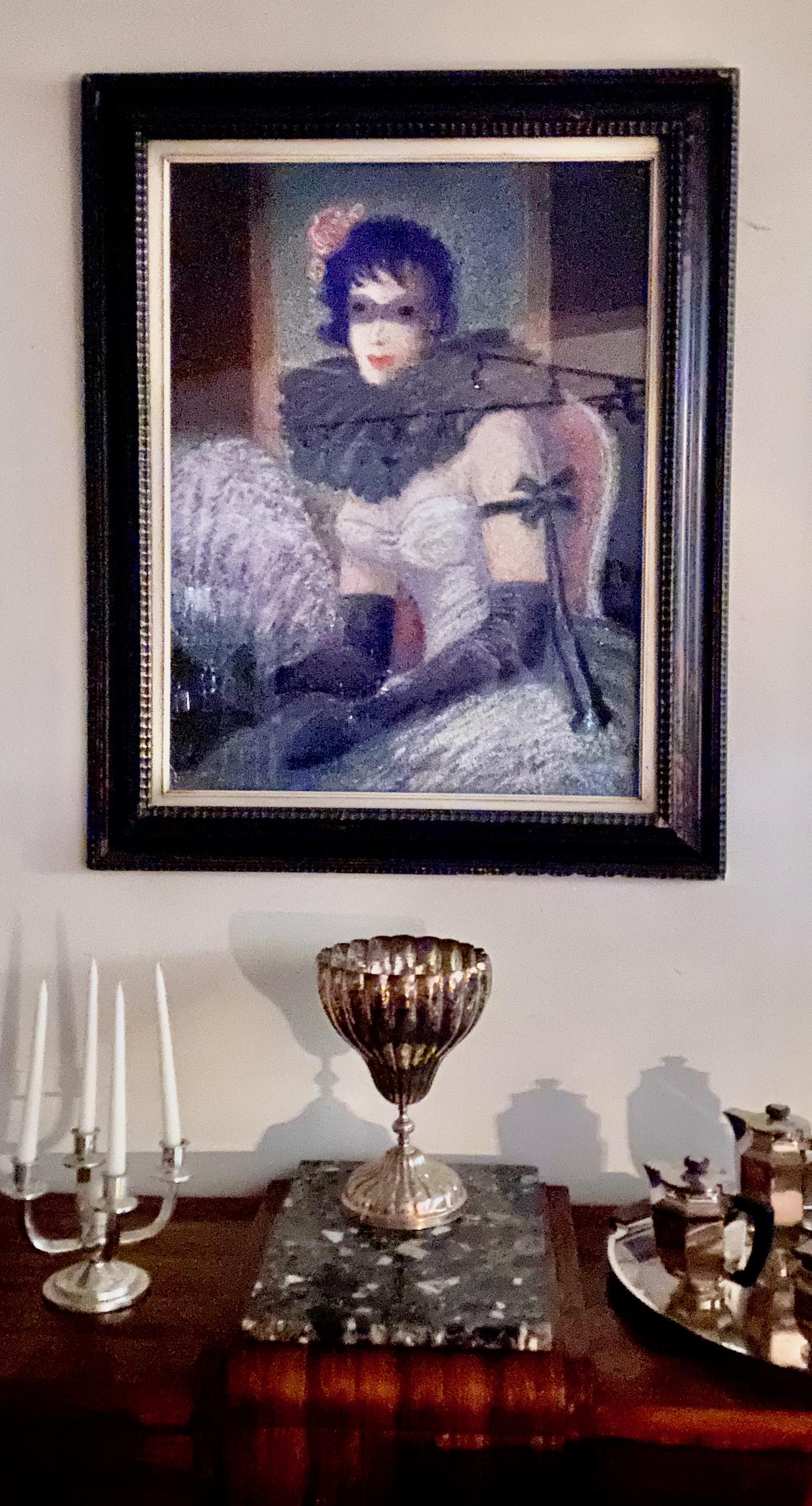 Eugene Petit is a fine artist from France. Art Deco Woman in Costume Mask European Vintage. This original pastel/charcoal painting with an original frame is in very nice condition. I bought it in Belgium, where it had been stored for many years.