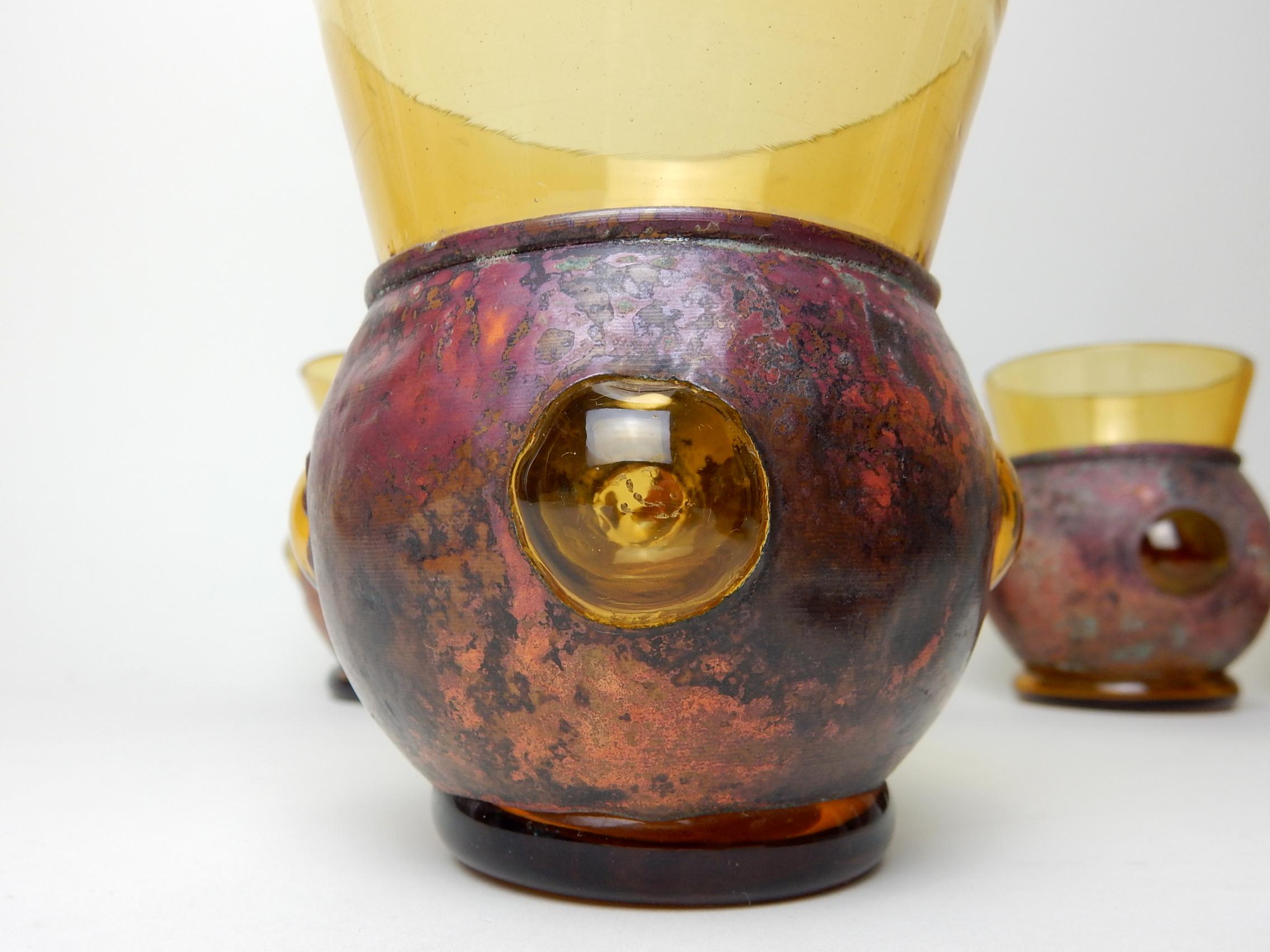 Mid-Century Modern Artist Felipe Derflingher Designed Amber Glass and Copper Tumblers