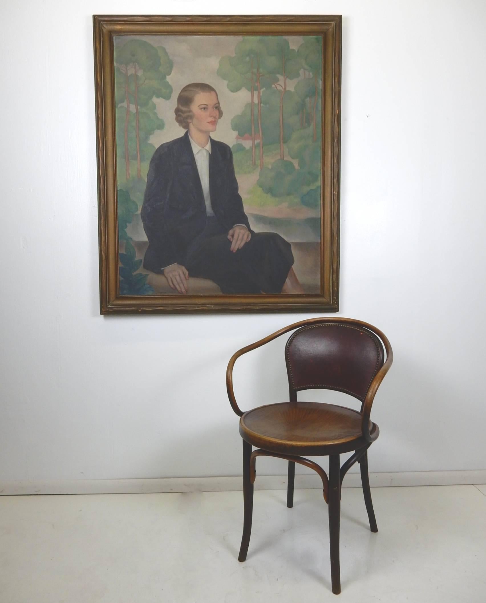 Cette grande huile sur toile des années 1930, réalisée par Gregory Orloff, représente une belle femme aristocrate dans un parc.
Signé dans le coin inférieur droit. Cadre original.

Orloff (1890-1981) s'est fait connaître à Chicago au milieu des