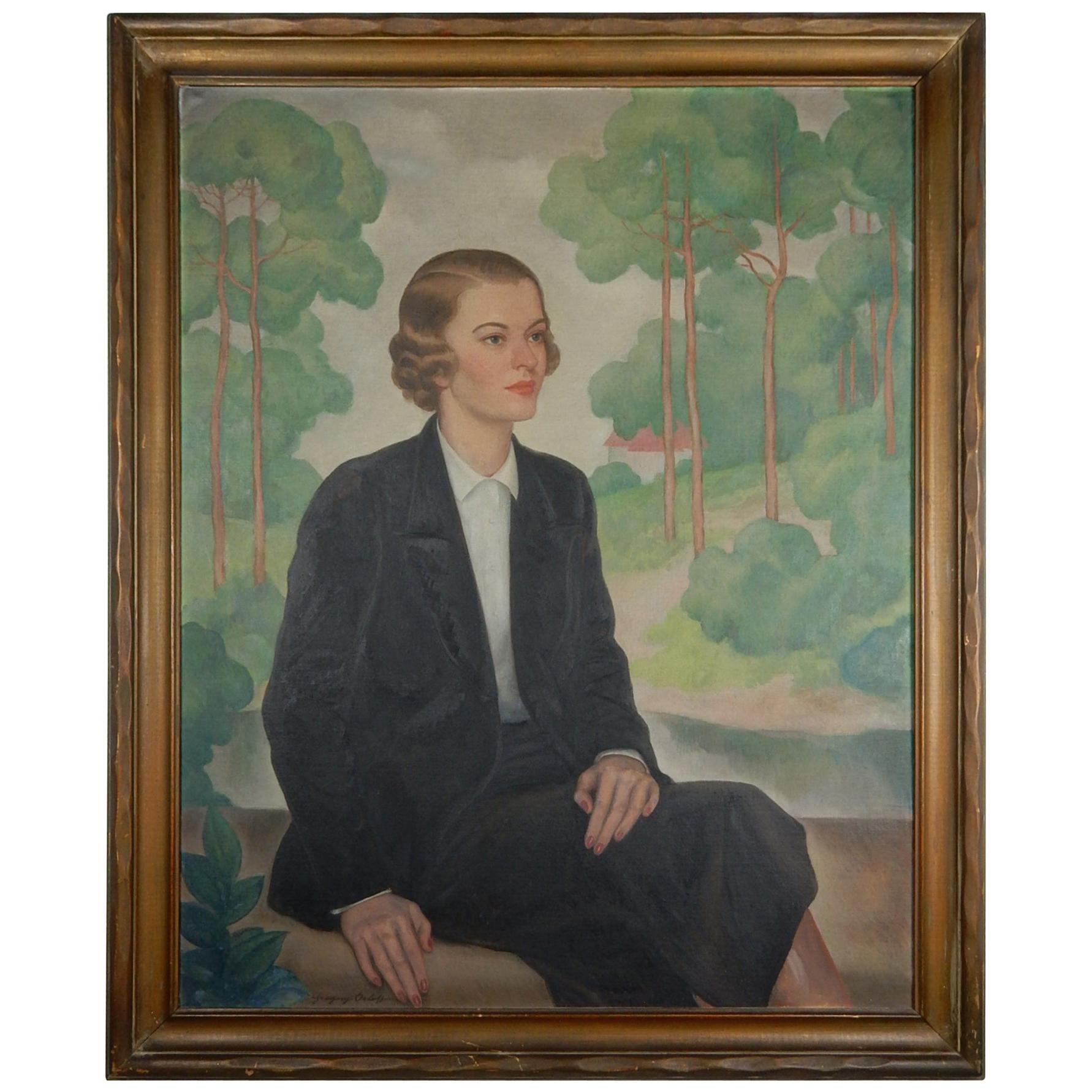 Artist Gregory Orloff (1890-1981) Large Aristocrat Women Portrait Painting  For Sale