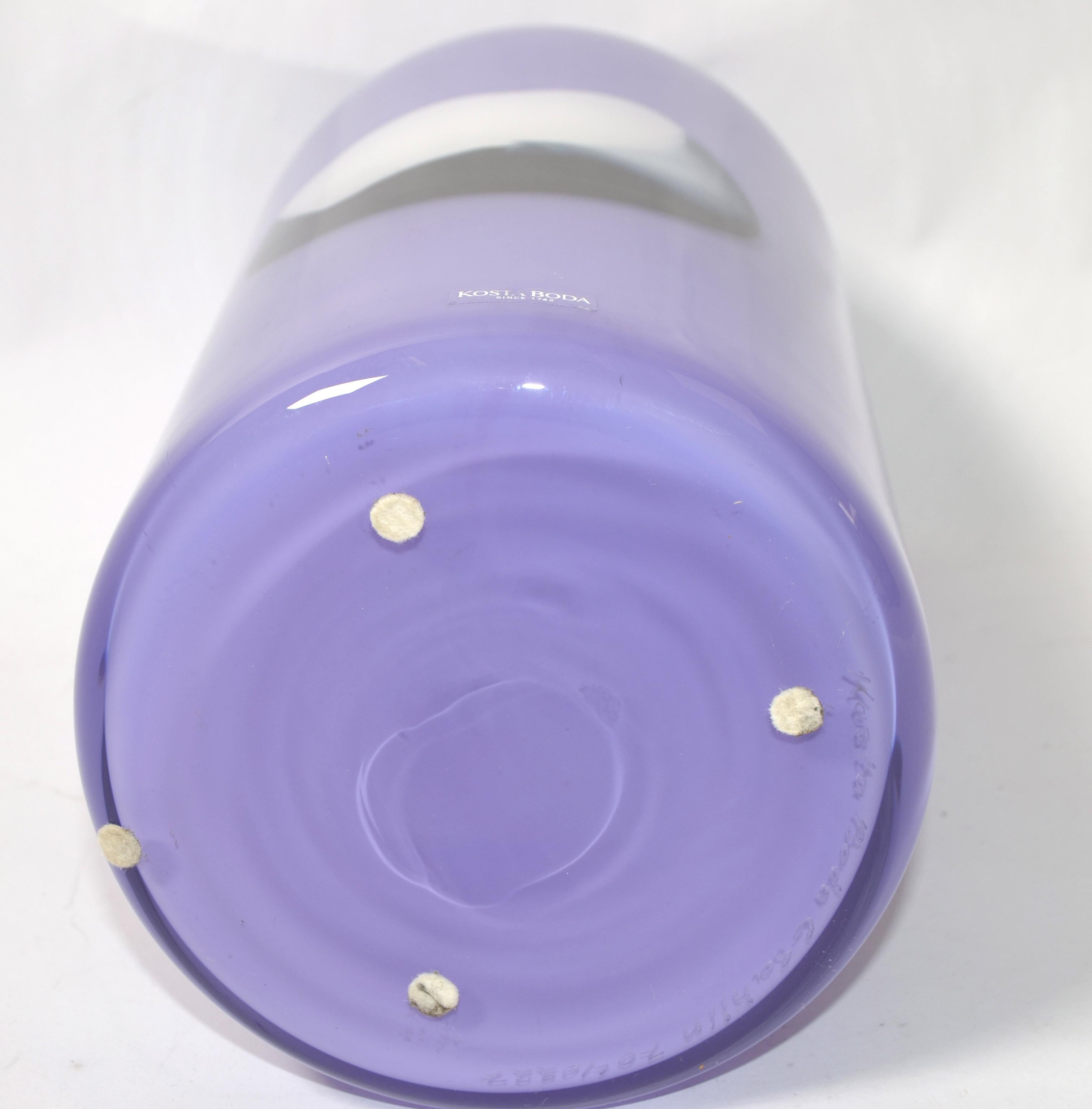 Artist Gunnel Sahlin Kosta Boda Sweden Purple Black White Cylinder Glass Vase For Sale 3