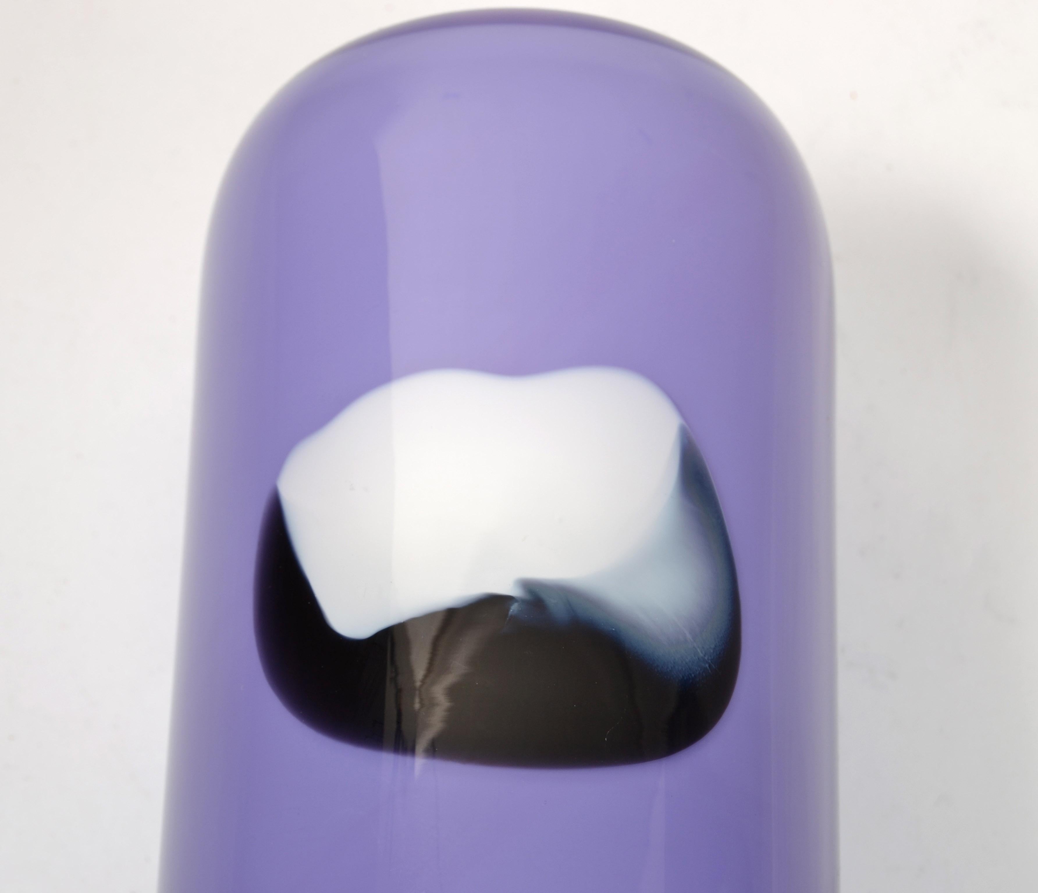 Swedish Artist Gunnel Sahlin Kosta Boda Sweden Purple Black White Cylinder Glass Vase For Sale