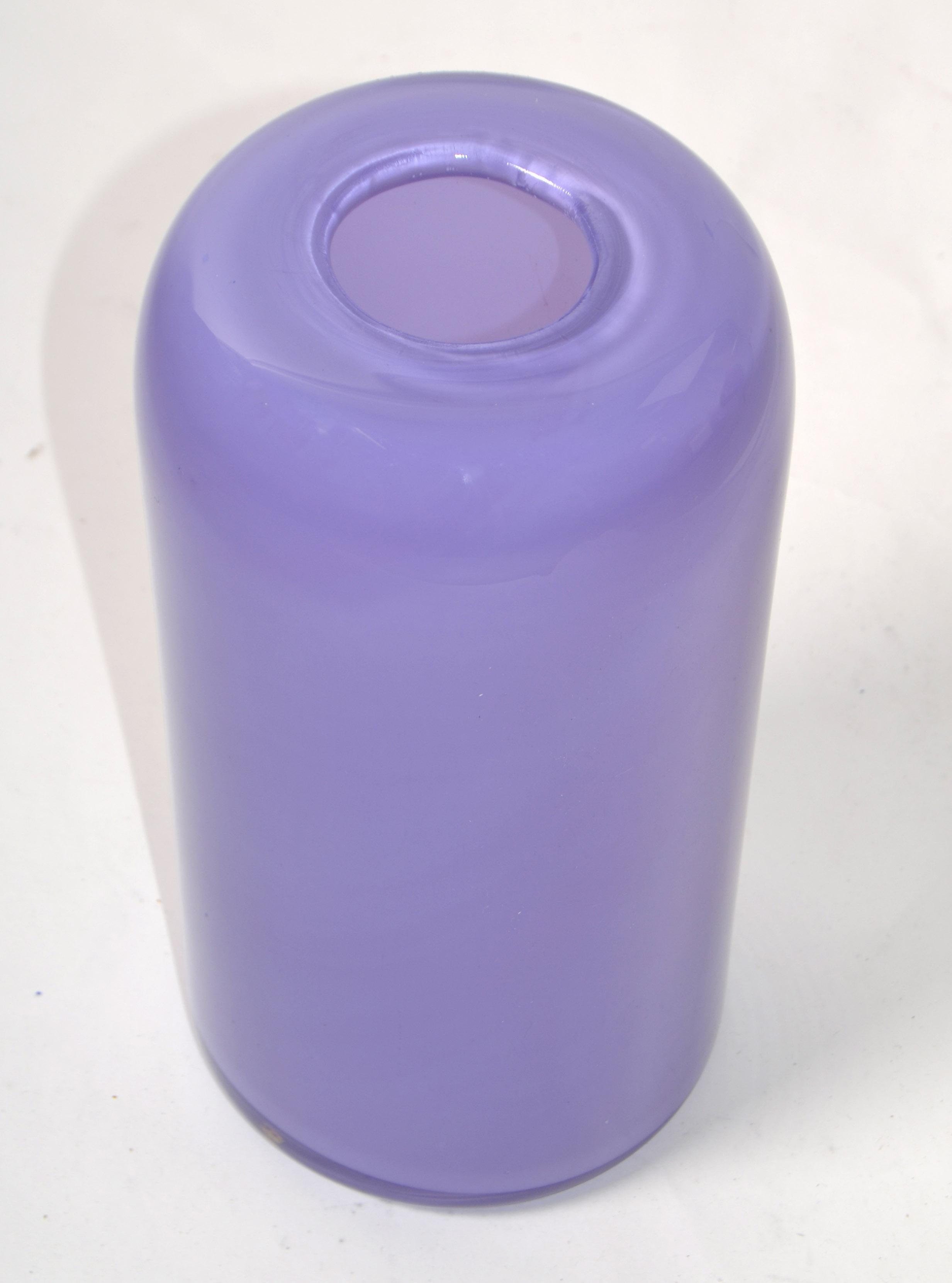 Art Glass Artist Gunnel Sahlin Kosta Boda Sweden Purple Black White Cylinder Glass Vase For Sale