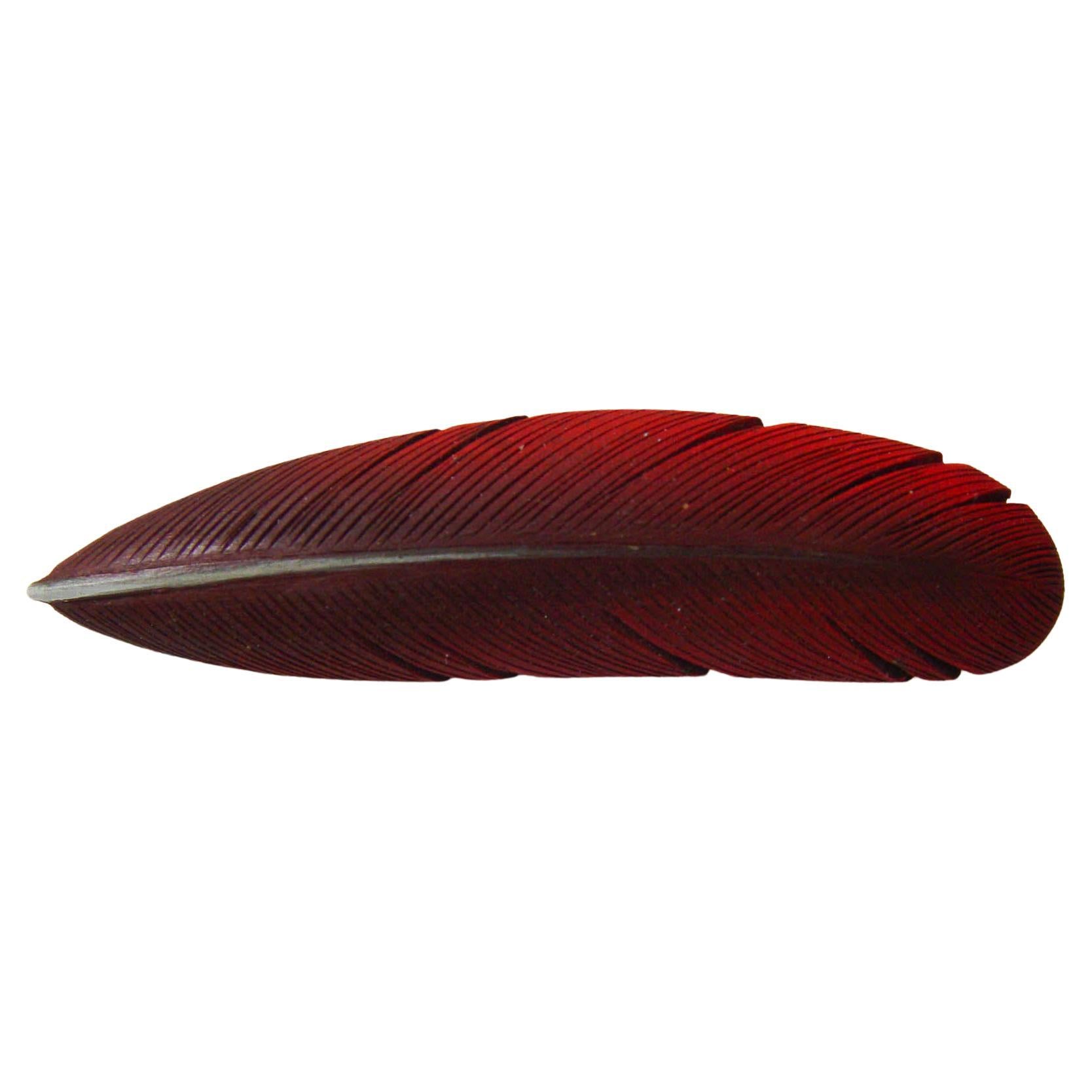Artist Hand Carved Wood Feather Brooch For Sale