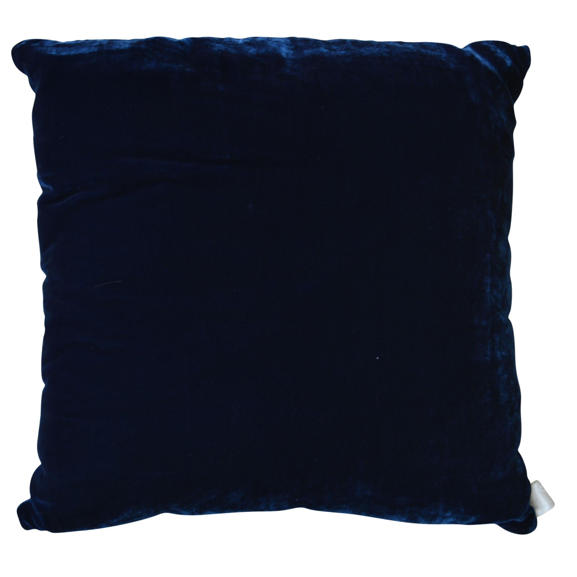 Artisan hand-dyed velvet pillow has a brown on brown front design with a coordinating navy blue back. The new take on the classic grape design was inspired by the artist's walking amongst the vines in the Bordeaux region on holiday. The inserts are