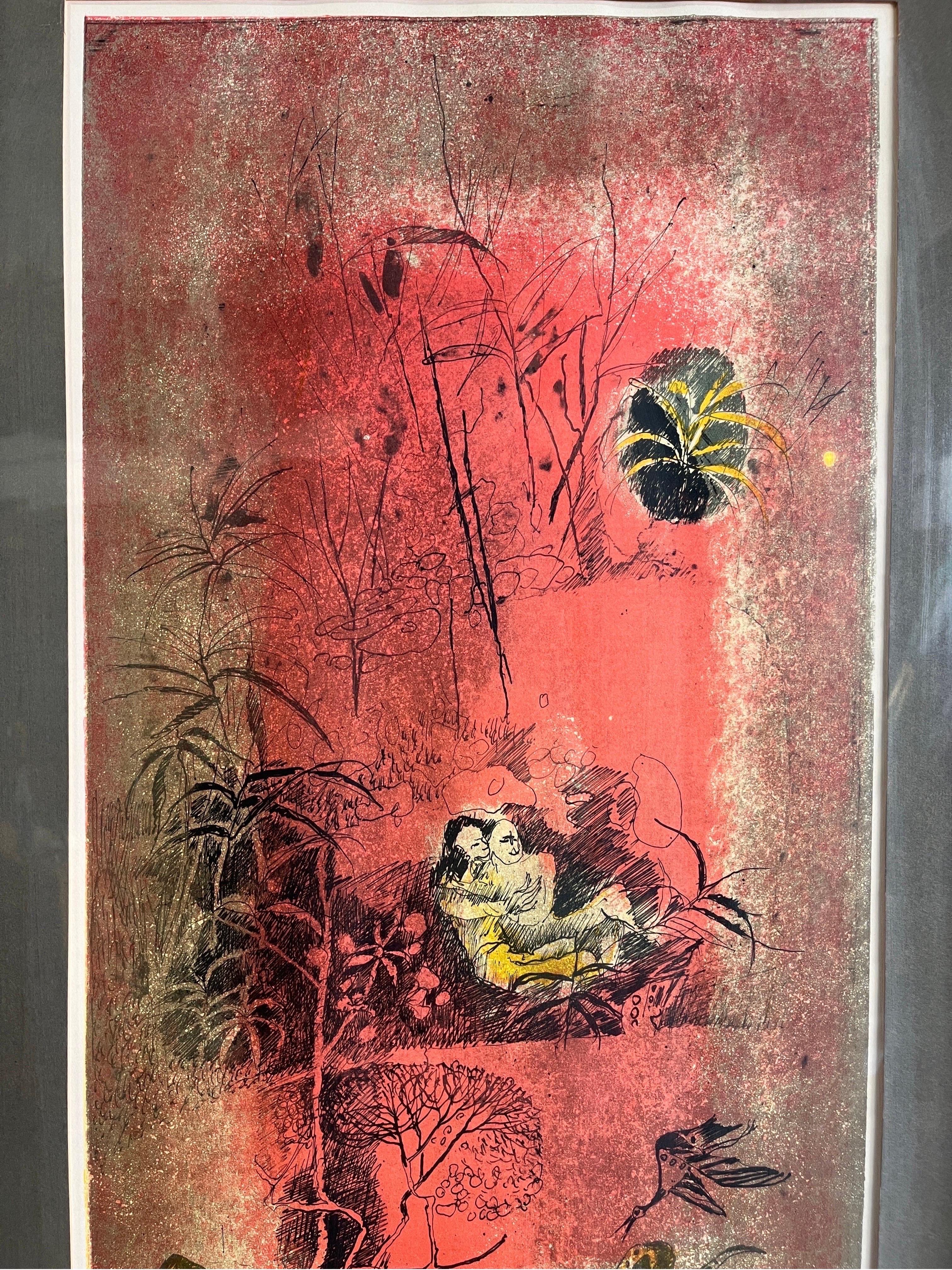 Mid-Century Modern Lithographie signée par l'artiste Hoi Lebadang en vente