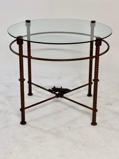 Artist Ilana Goor Style Copper Painted Iron Rebar Bronze Cat Glass Dining Table