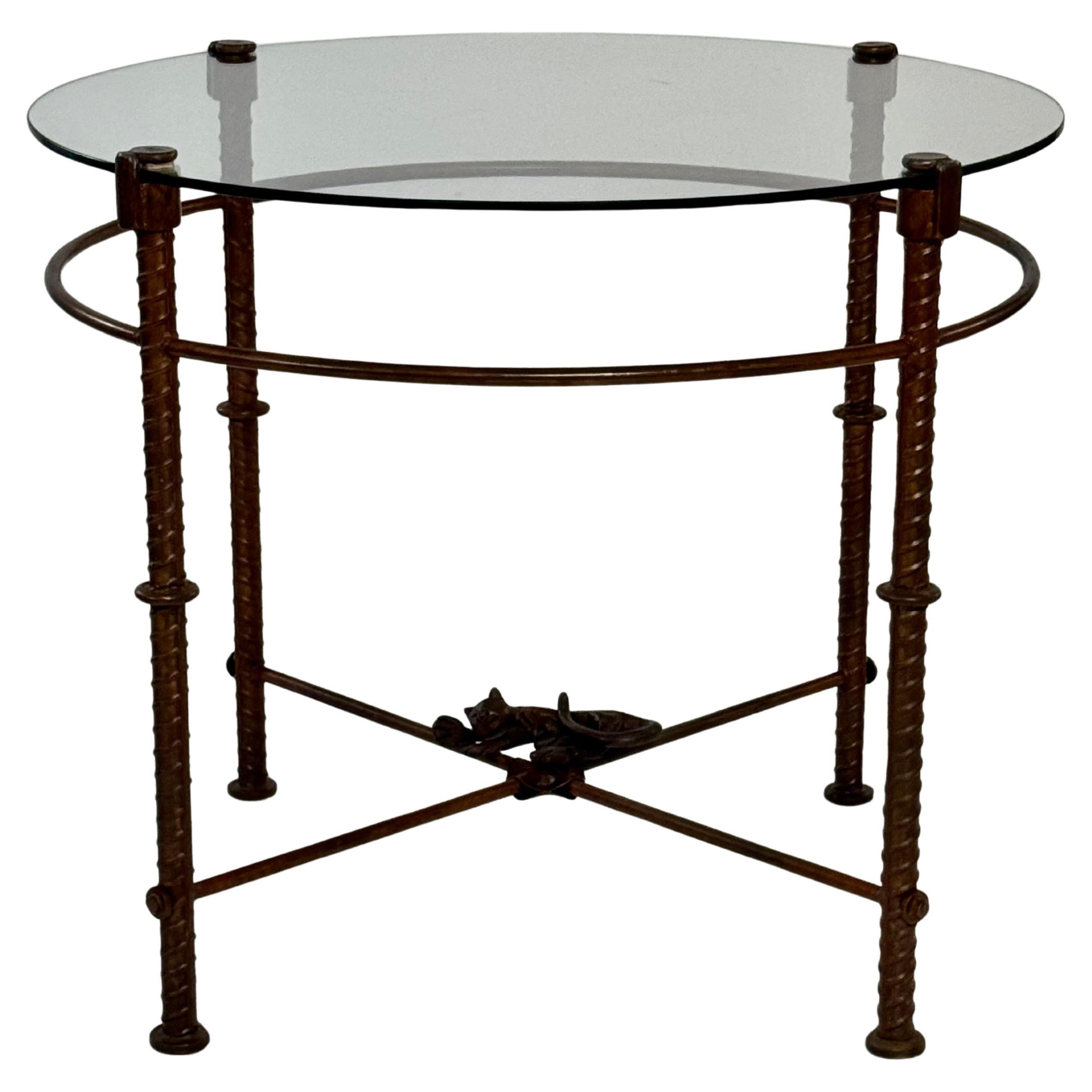 Artistics Ilana Goor Style Copper Painted Iron Rebar Bronze Cat Glass Dining Table en vente