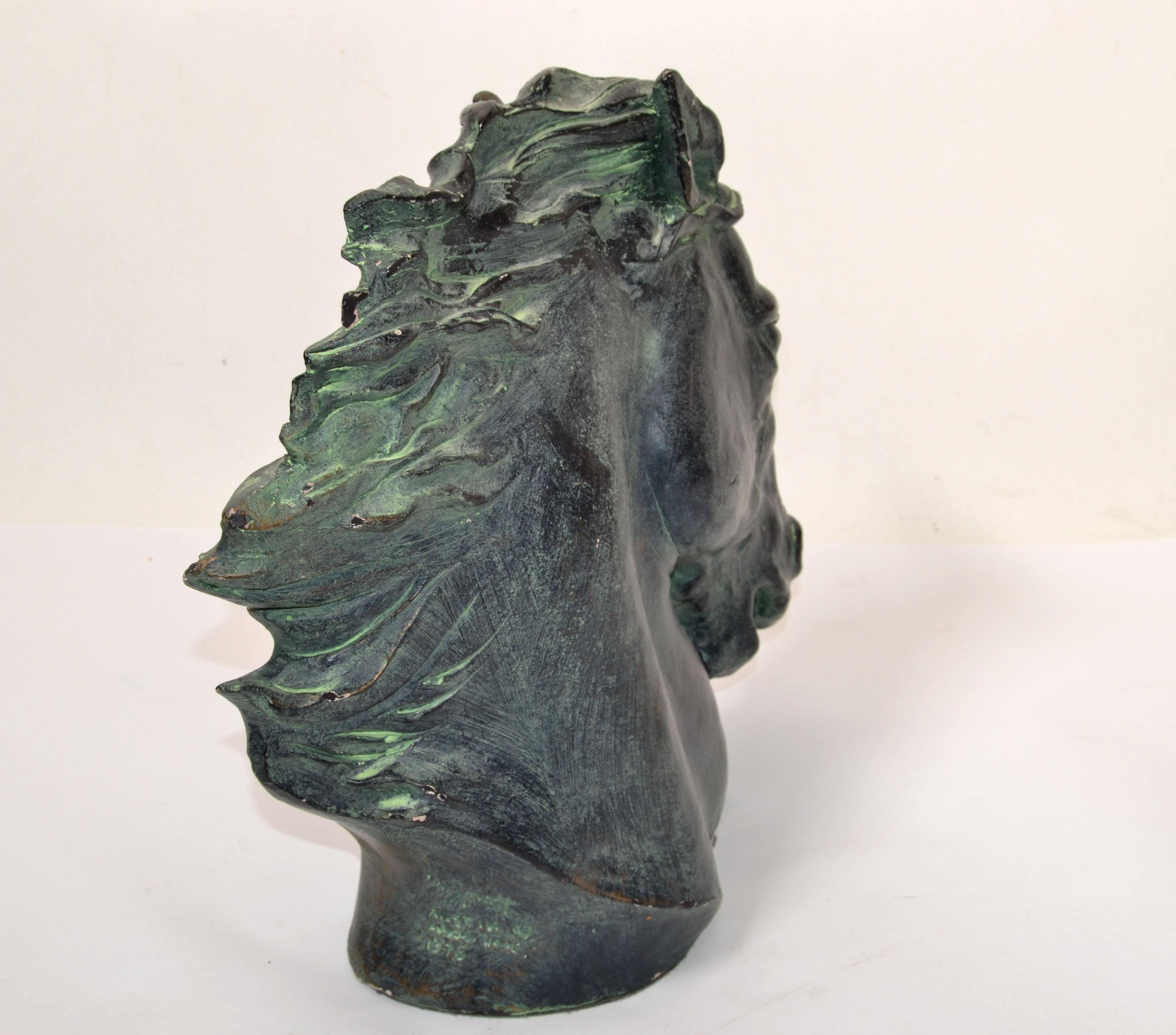 Mid-Century Modern Artist J. Spratt Horse Head 'Flaming Mane' Bronze Finish on Plaster Austin Prod