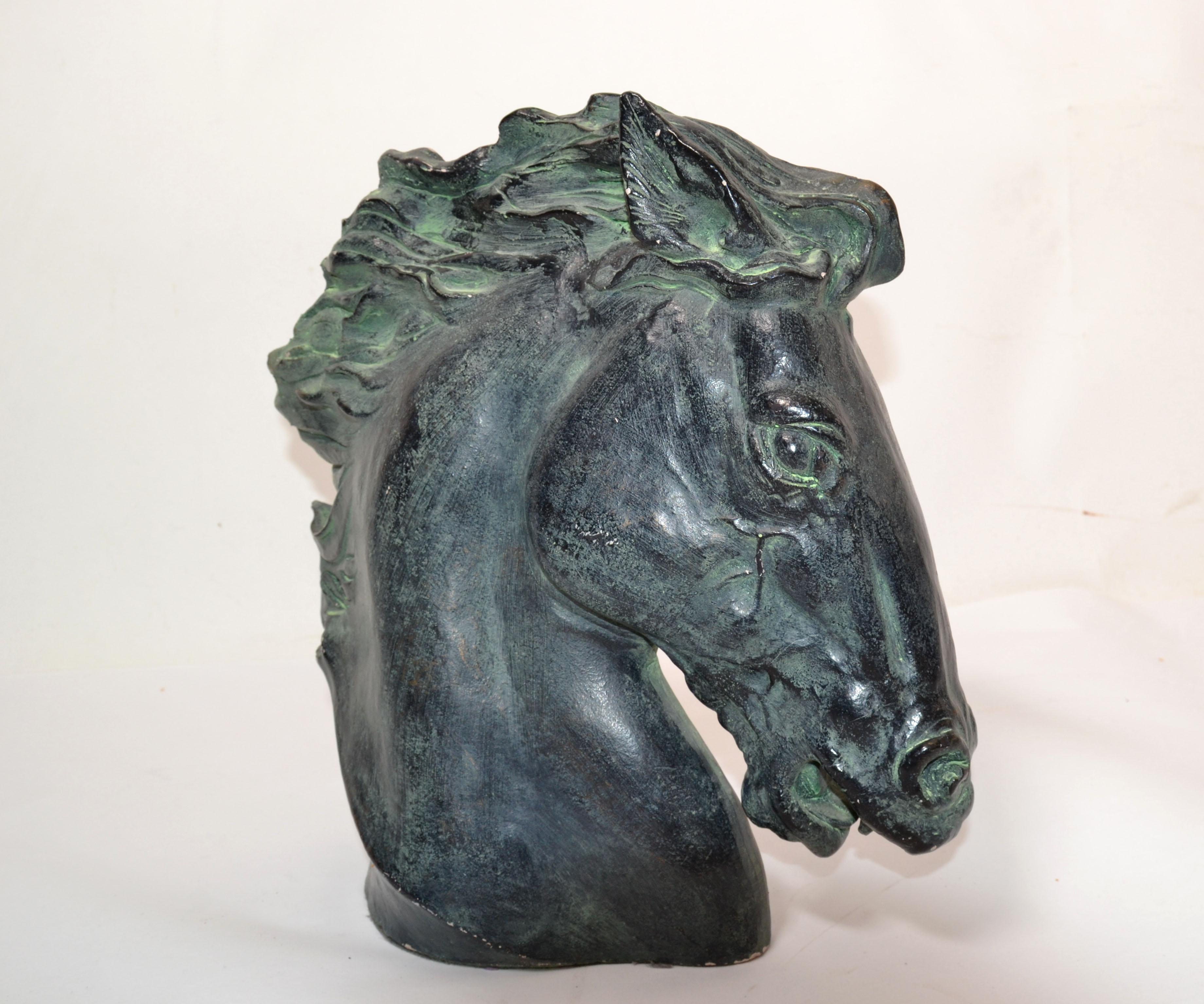 Hand-Carved Artist J. Spratt Horse Head 'Flaming Mane' Bronze Finish on Plaster Austin Prod