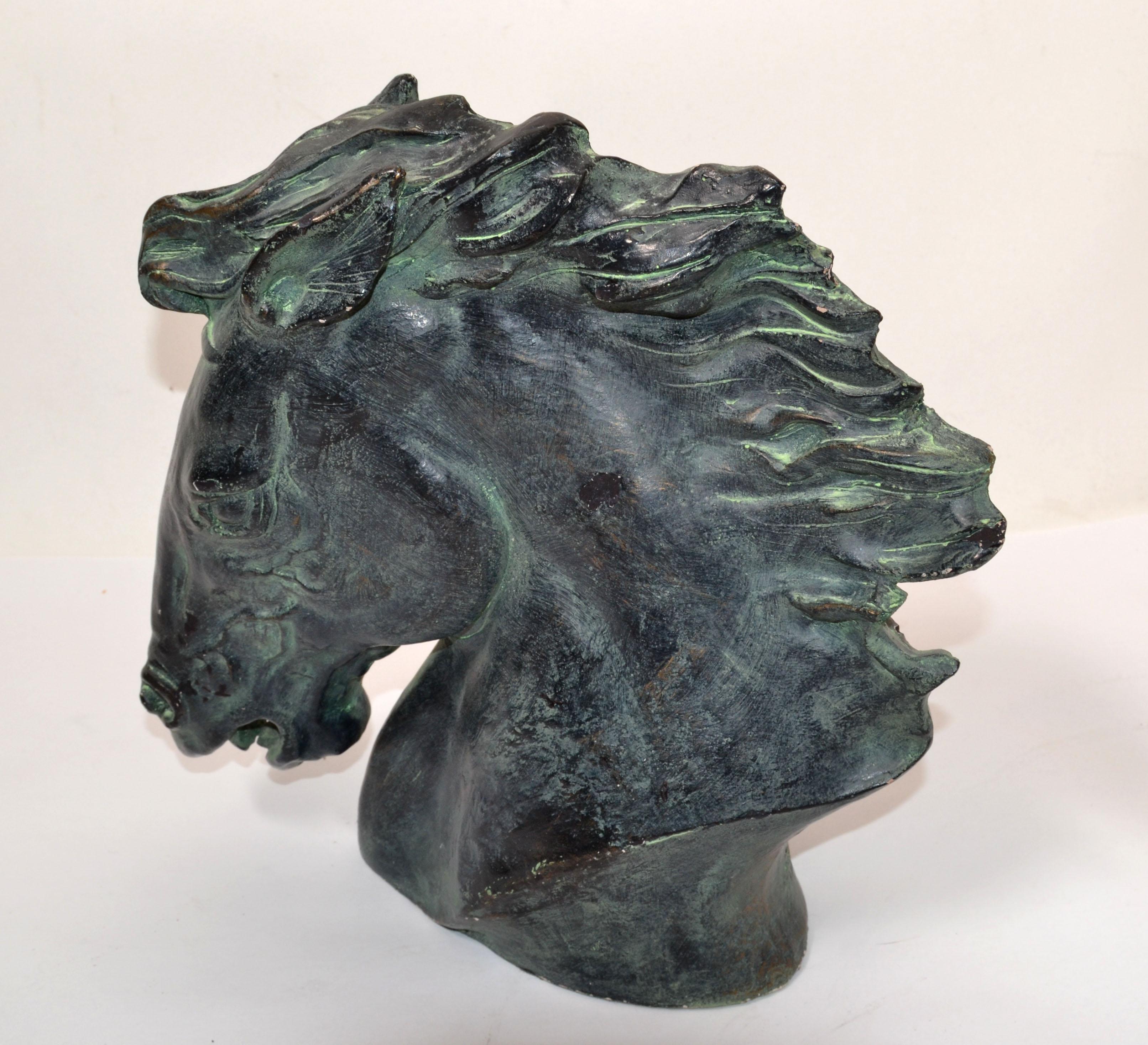 Artist J. Spratt Horse Head 'Flaming Mane' Bronze Finish on Plaster Austin Prod In Good Condition In Miami, FL