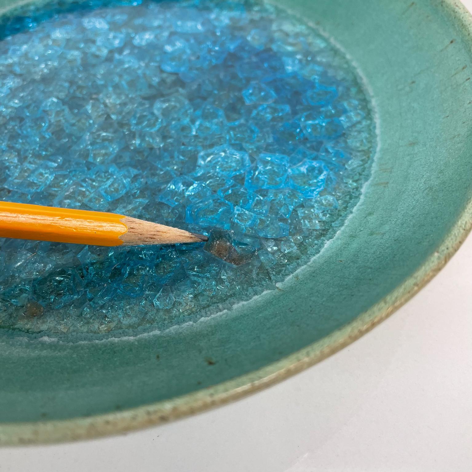 Mid-Century Modern Artist Jade Snow Wong Ceramic Glass Pottery Dish Art in Turquoise San Francisco