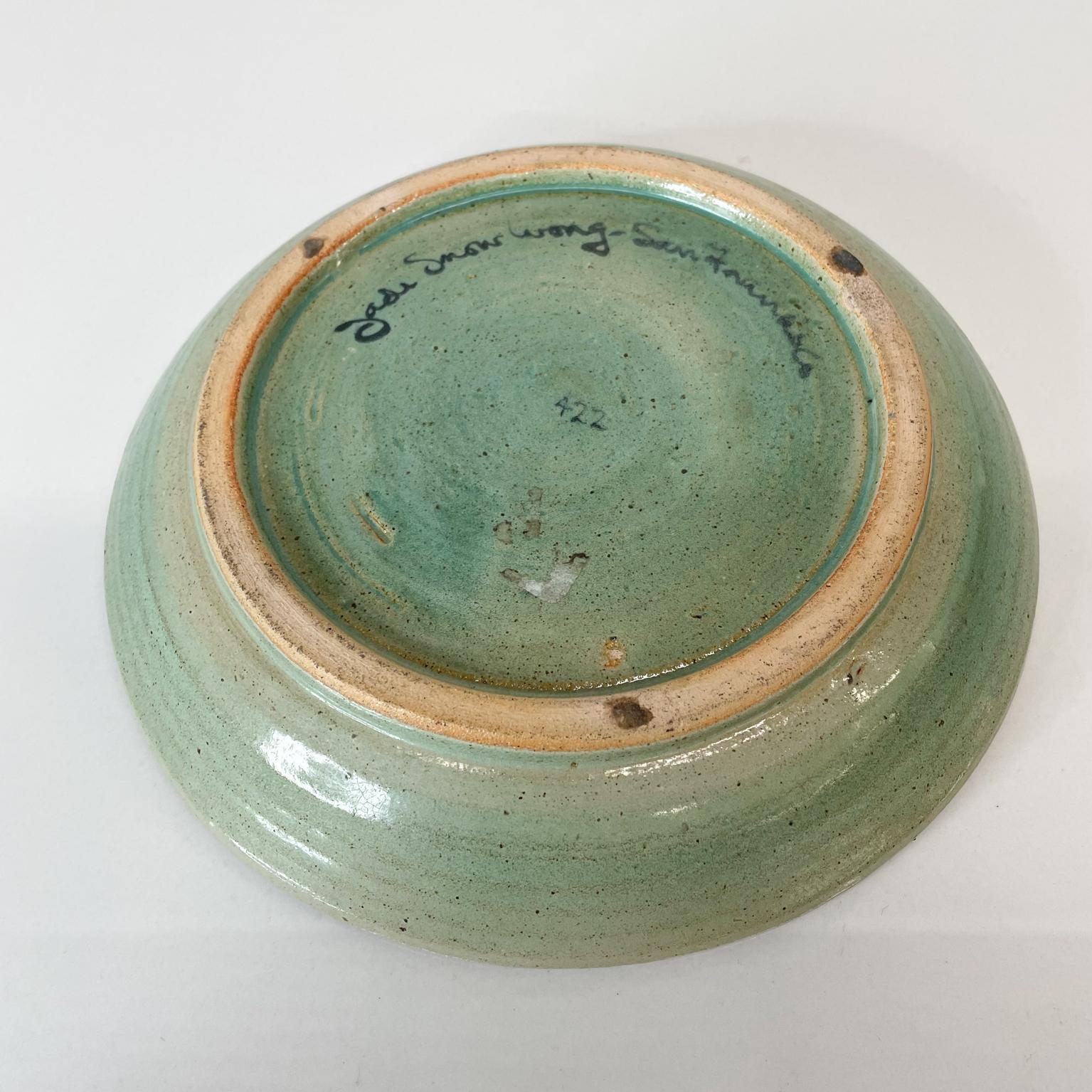 Artist Jade Snow Wong Ceramic Glass Pottery Dish Art in Turquoise San Francisco In Good Condition In Chula Vista, CA