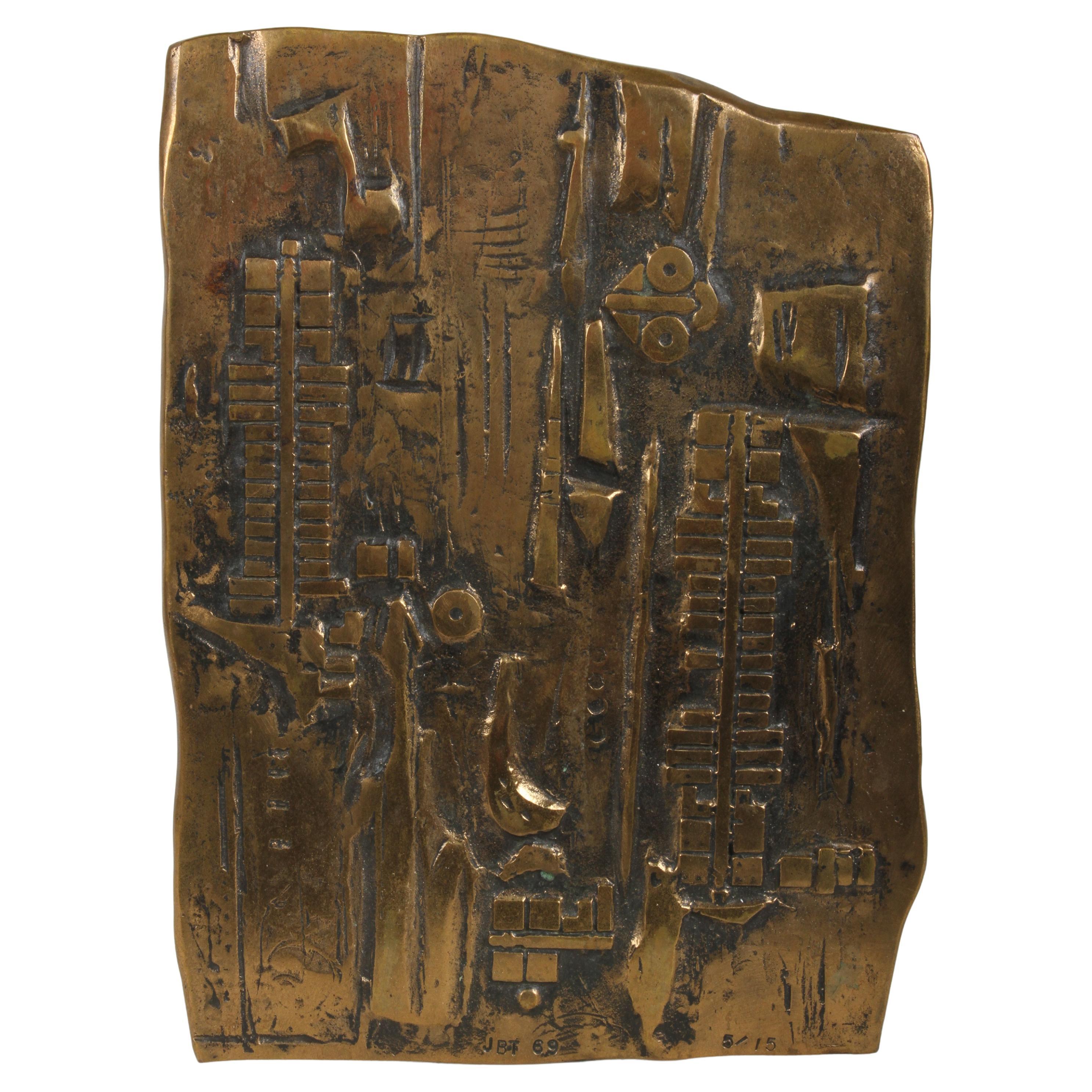 Artist J.B. Thompson MCM Brutalist 1969 Bronze Art Wall Sculpture Tablet # 5/15