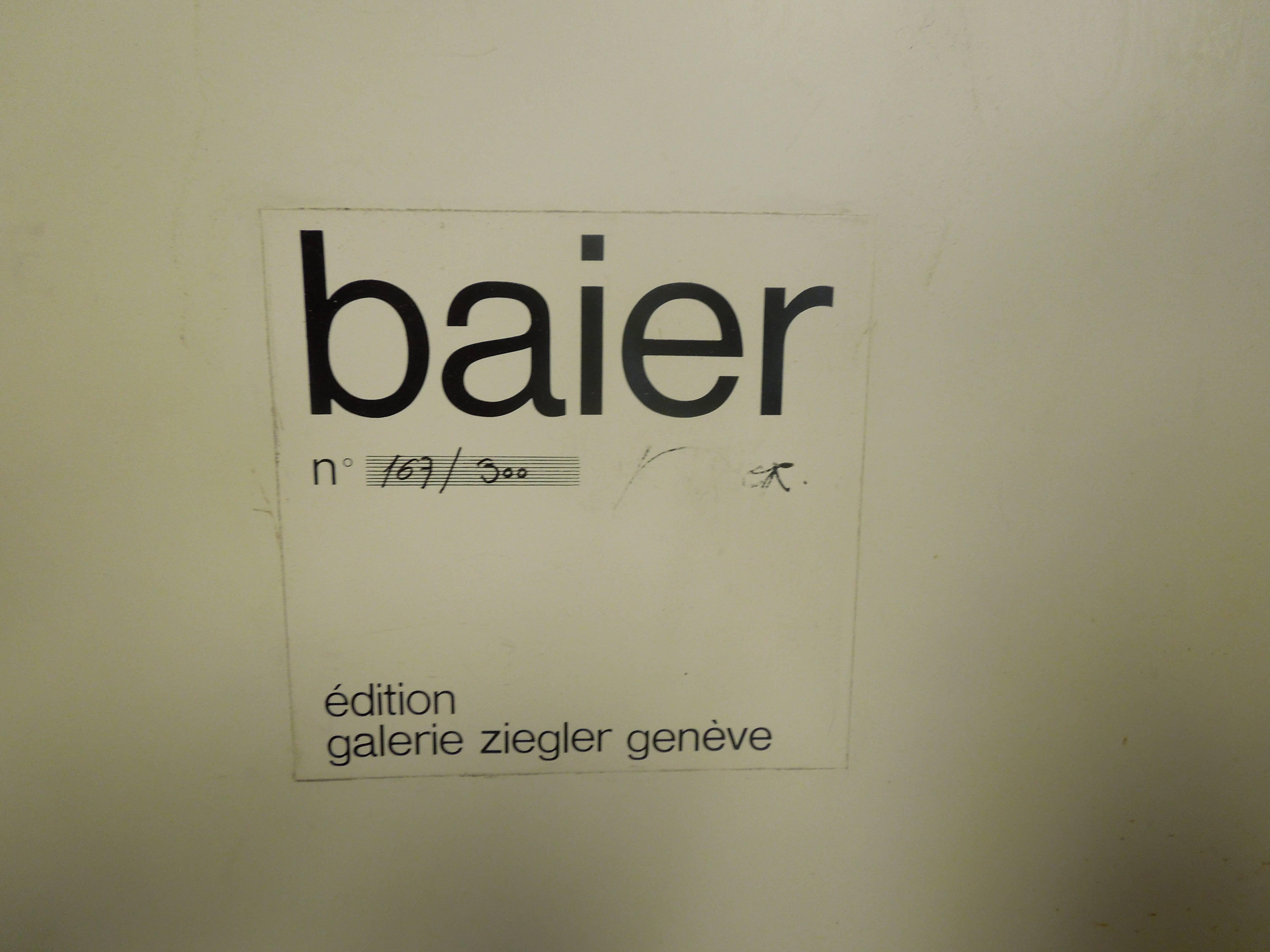 Moderne L'artiste Jean Baier, peinture abstraite en métal et bois, Galerie de Genève, 1971