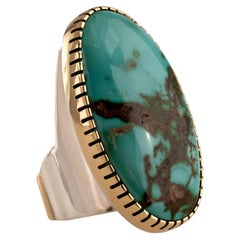 Sonwai (Verma Nequetewa ) Royston Turquoise Silver and Gold Ring Circa 2018
