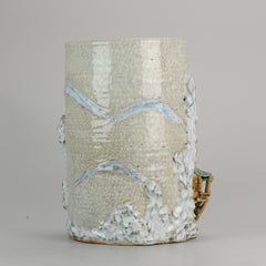 Artist Liang Ju Cheng Chinese Porcelain Proc Bitong Brushpot Water Lands, ca1980