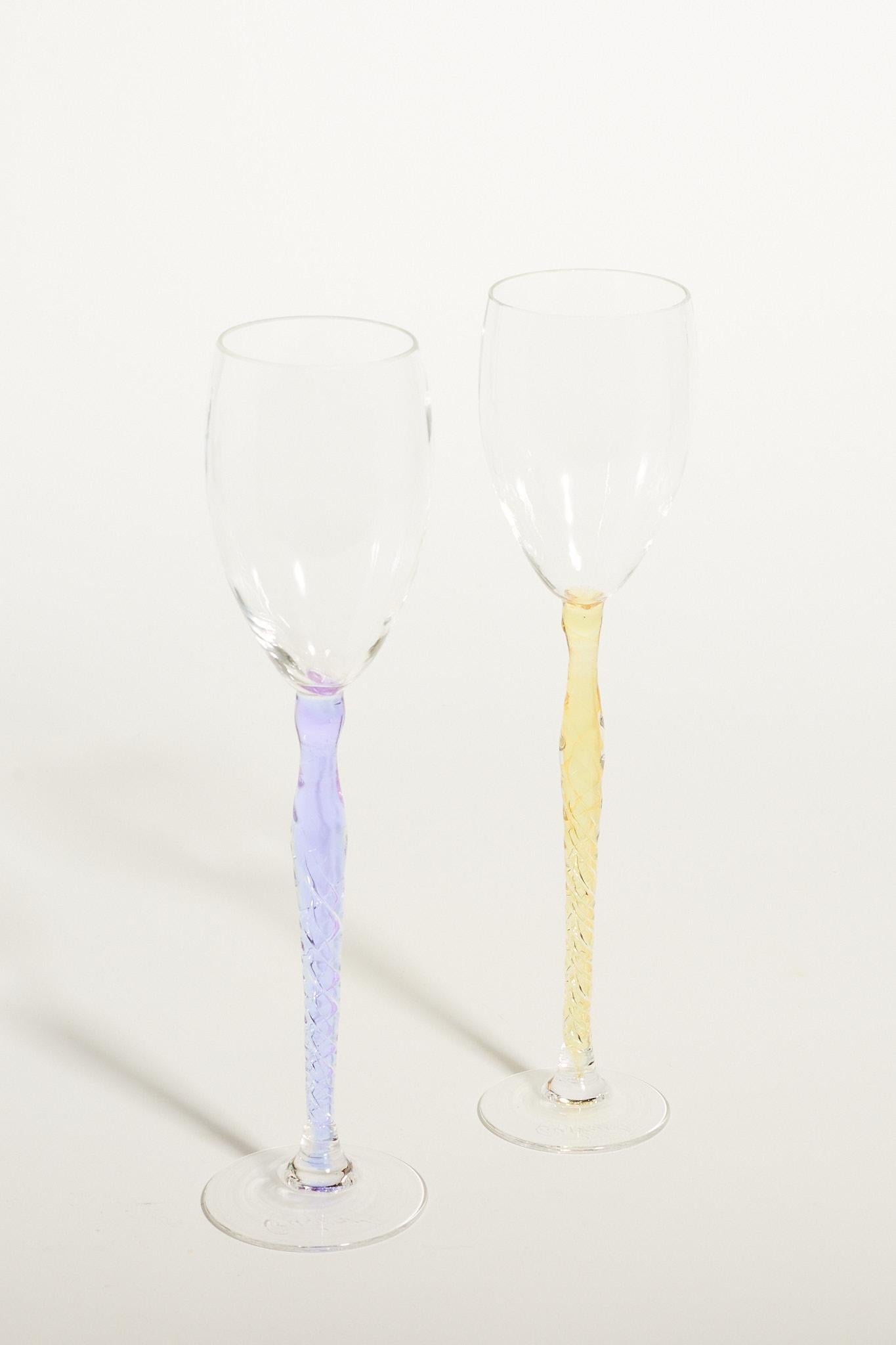 Artist Lilac and Lemon Long Stem Champagne/Wine Glasses In Excellent Condition In New York, NY