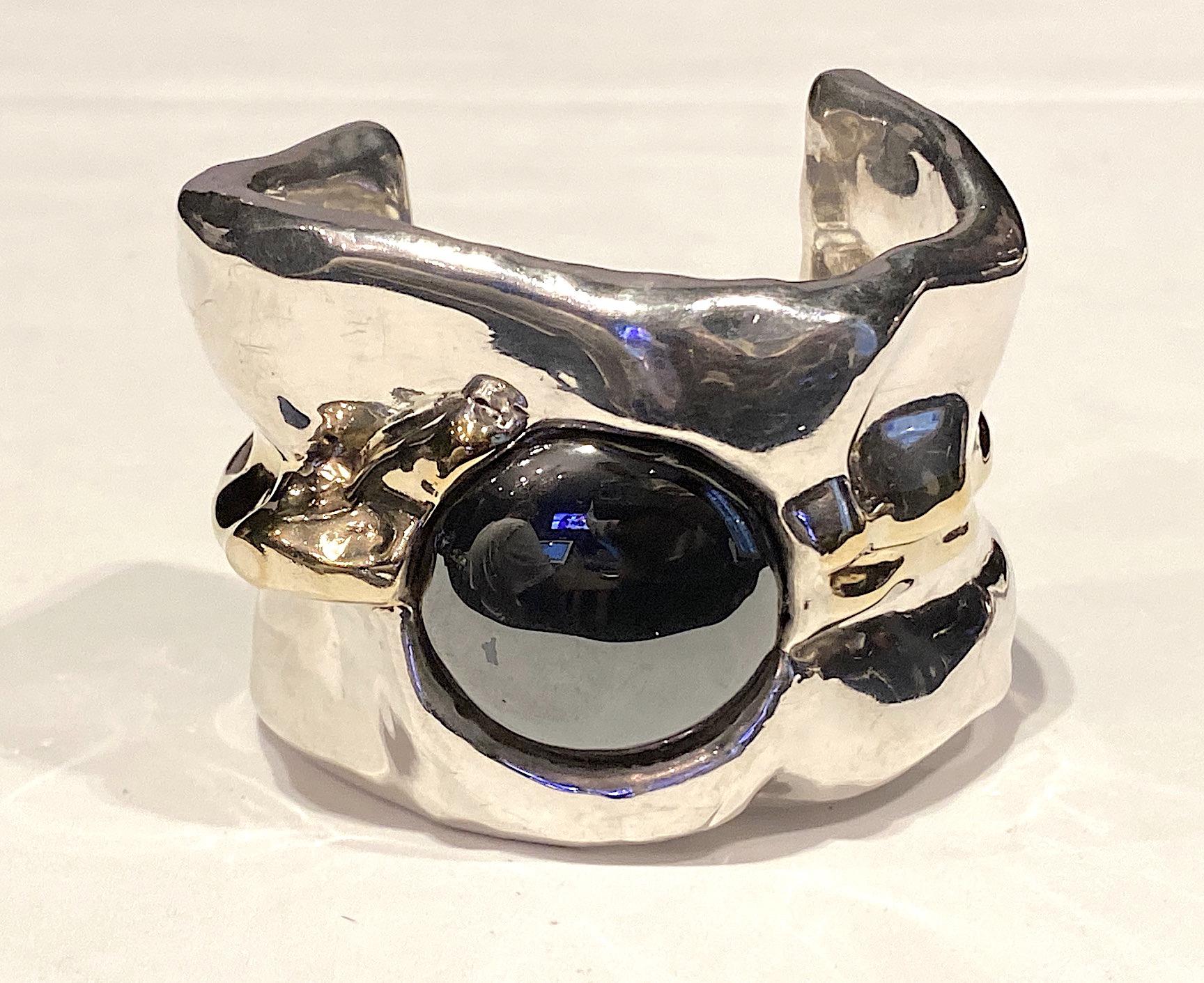 Artist Made 1980s Abstract Sterling Cuff Bracelet In Good Condition In New York, NY
