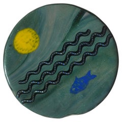 Vintage Artist made art glass plaque with fish motif, 20th century.