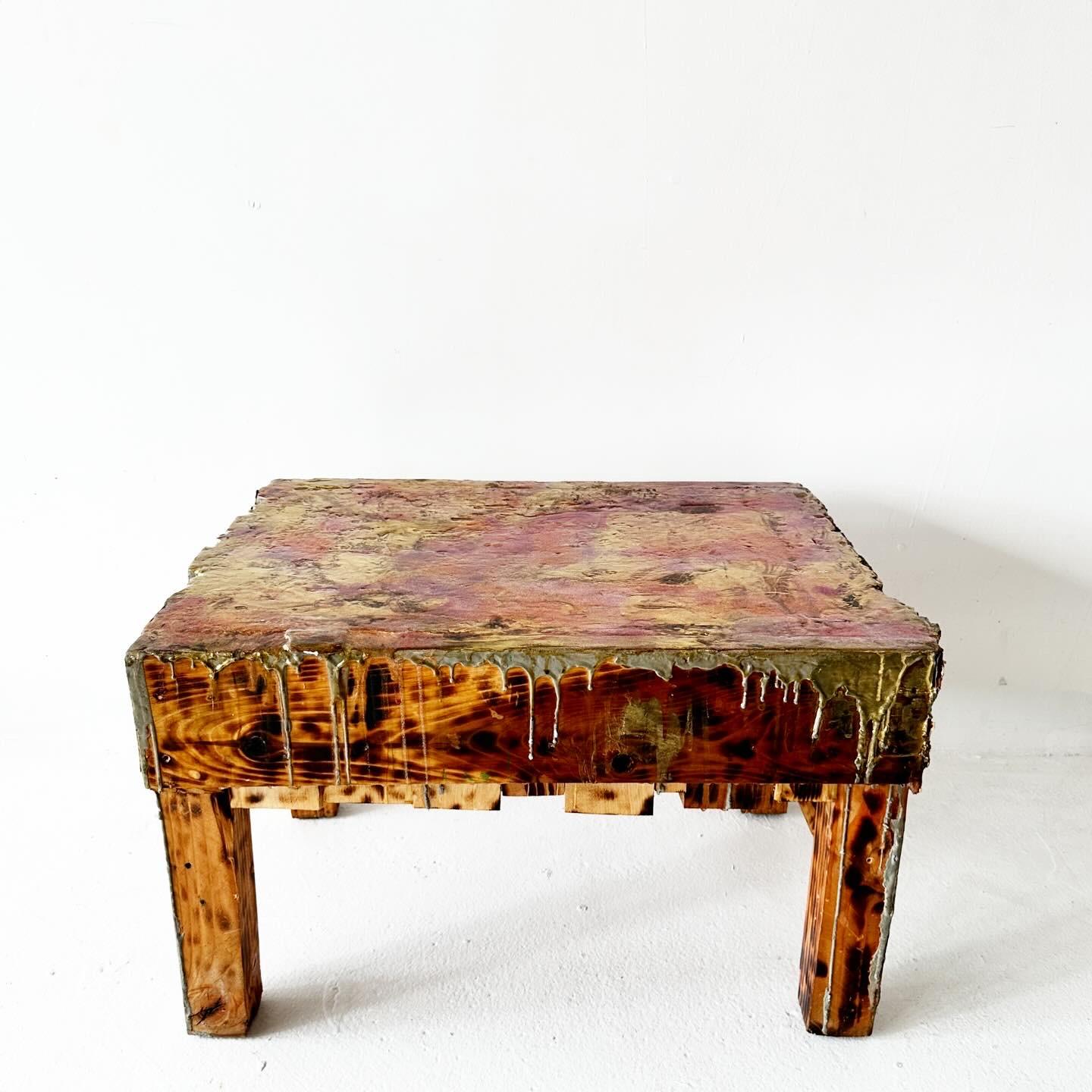 artist made brutalist coffee table gold pink resin In Good Condition For Sale In Los Angeles, CA